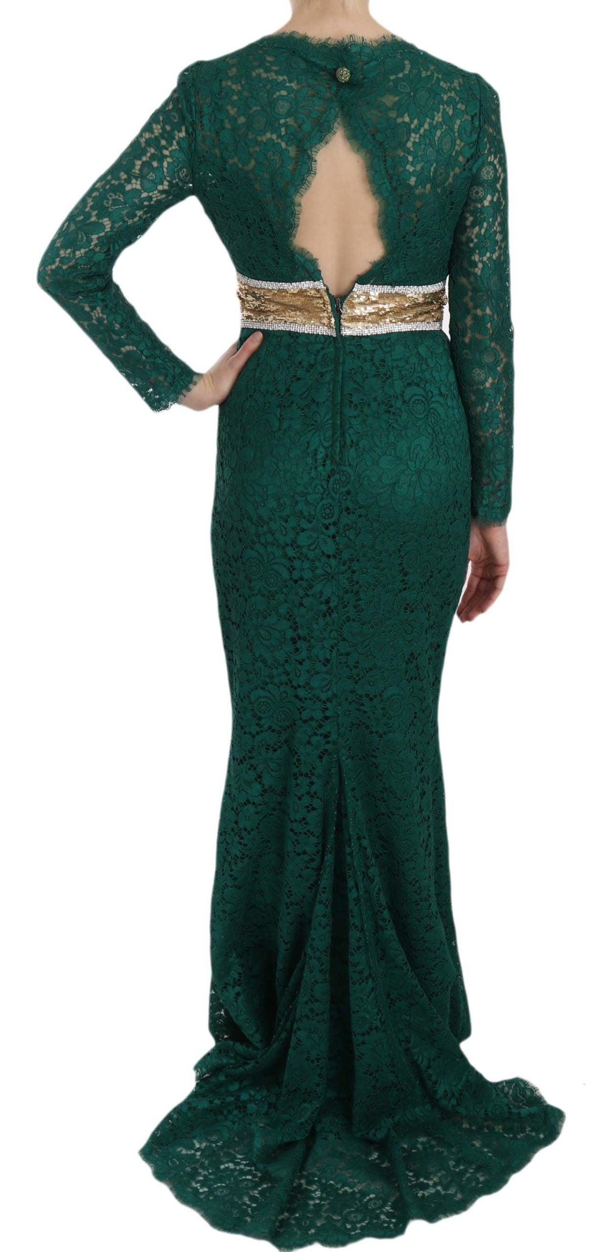 Dolce & Gabbana Emerald Elegance Long Sleeve Floor-Length Dress - Arichezz.store