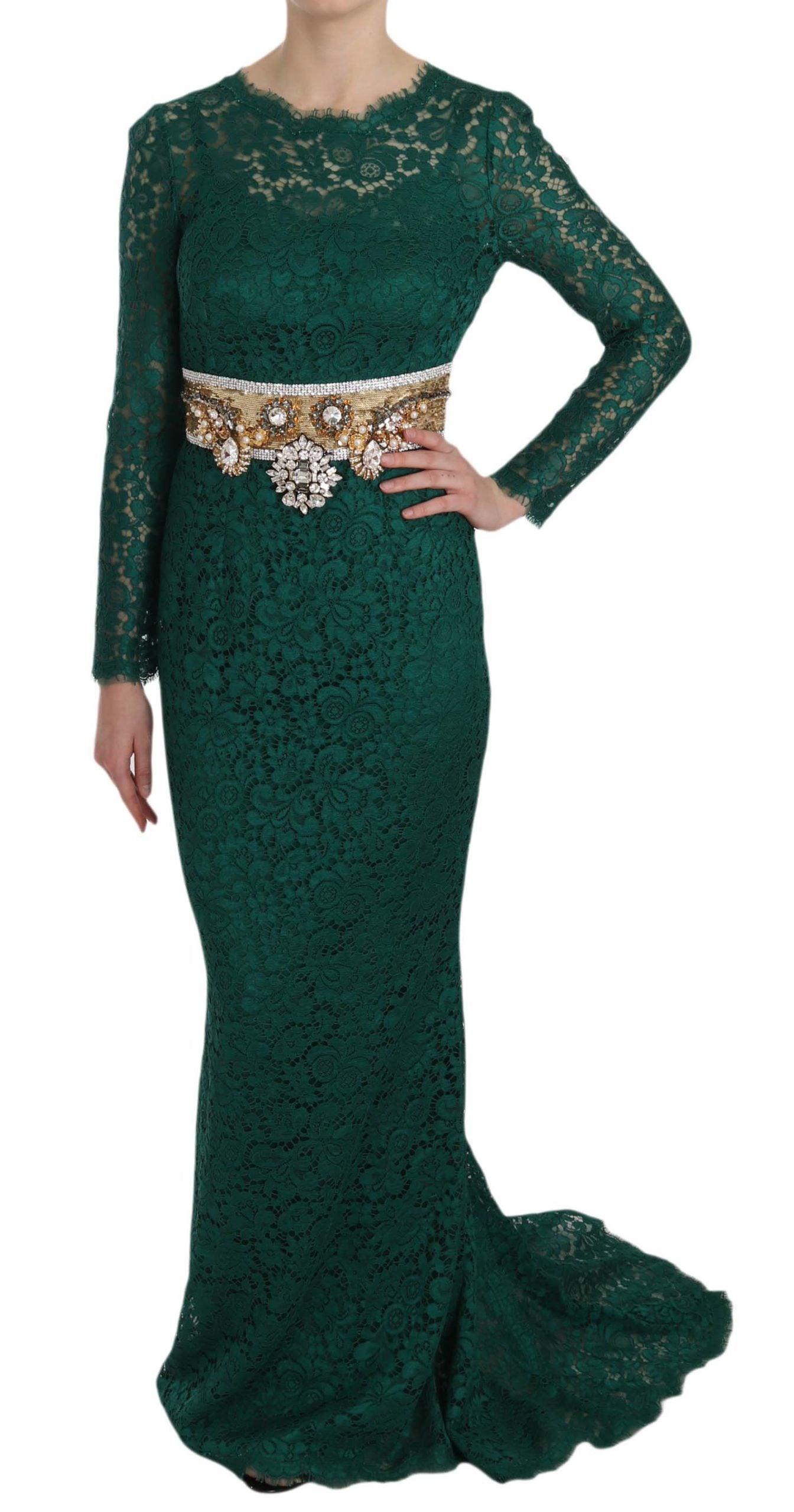 Dolce & Gabbana Emerald Elegance Long Sleeve Floor-Length Dress - Arichezz.store