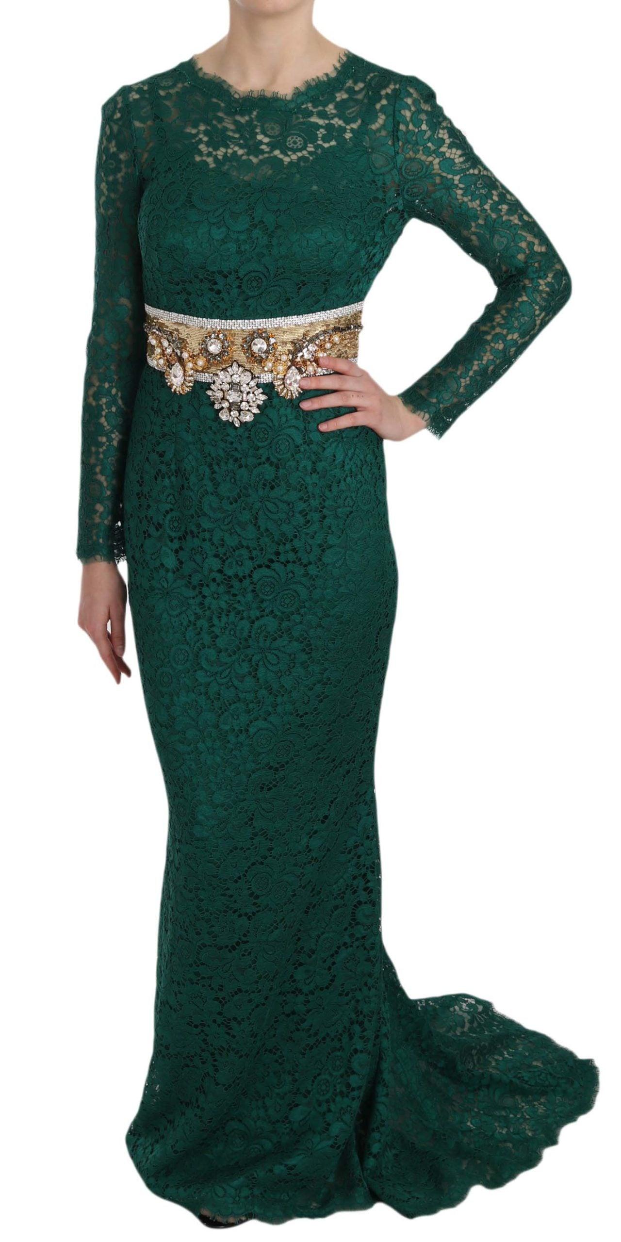 Dolce & Gabbana Emerald Elegance Long Sleeve Floor-Length Dress - Arichezz.store