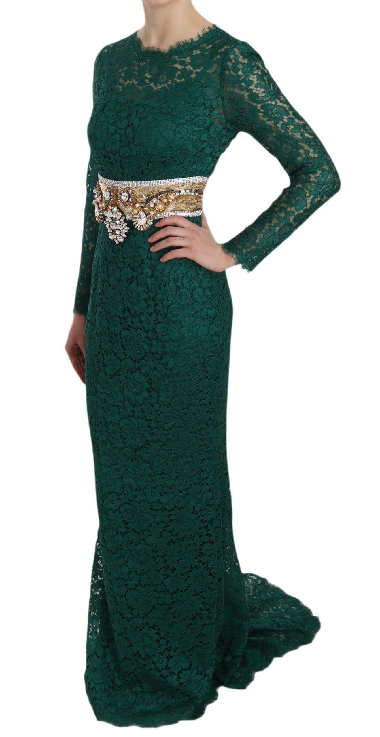 Dolce & Gabbana Emerald Elegance Long Sleeve Floor-Length Dress - Arichezz.store