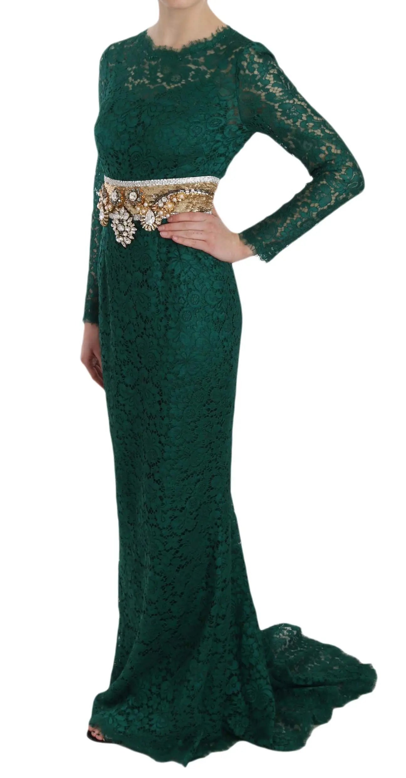 Dolce & Gabbana Emerald Elegance Long Sleeve Floor-Length Dress - Arichezz.store