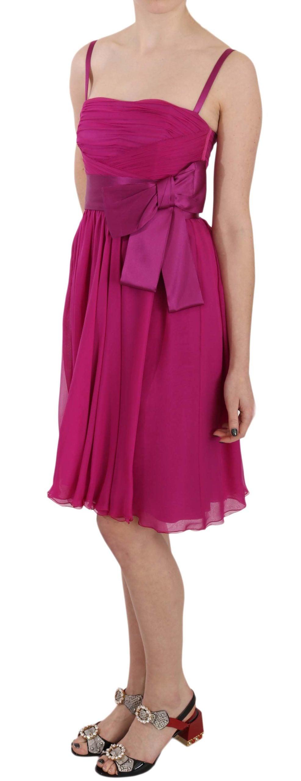 Dolce & Gabbana Elegant Fuchsia Pink Silk Bow Front Dress - Arichezz.store