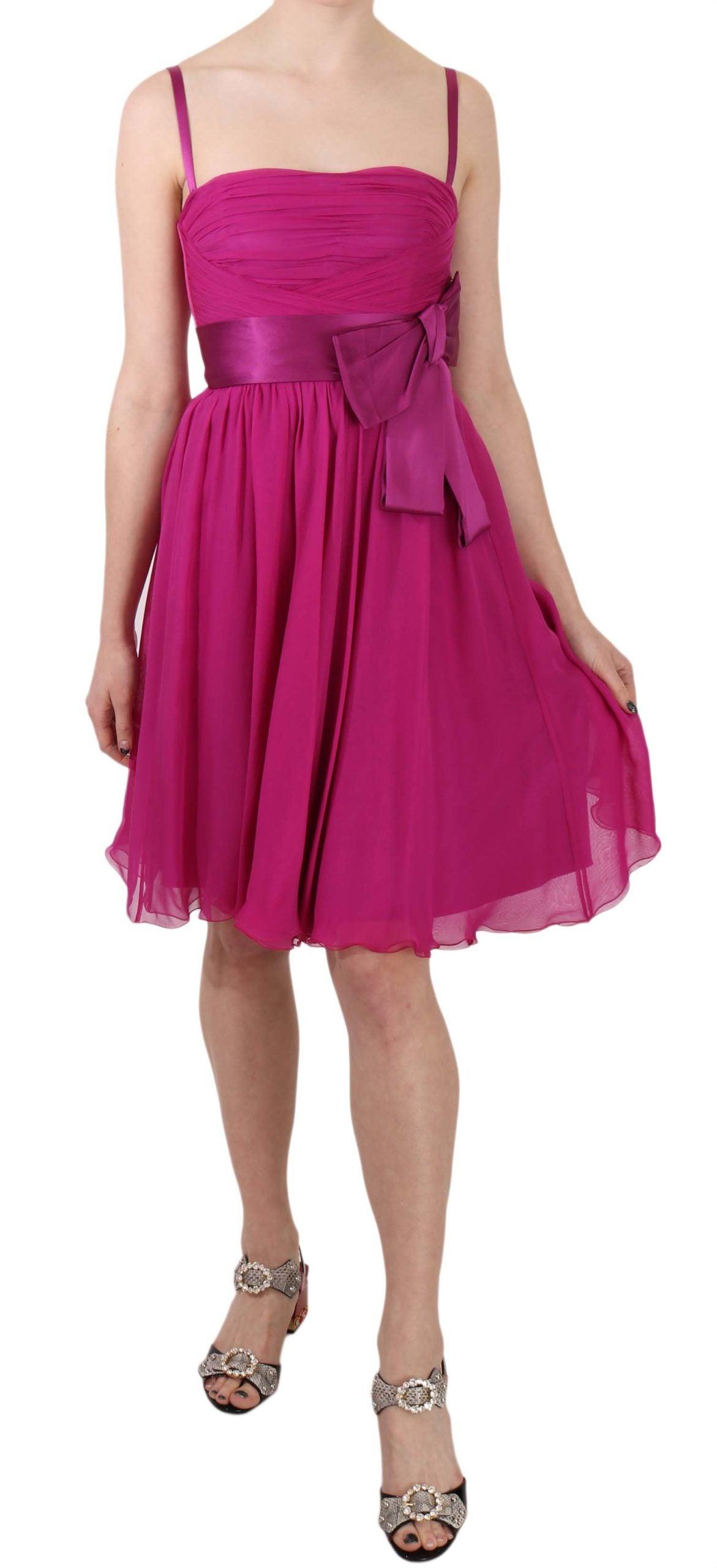 Dolce & Gabbana Elegant Fuchsia Pink Silk Bow Front Dress - Arichezz.store