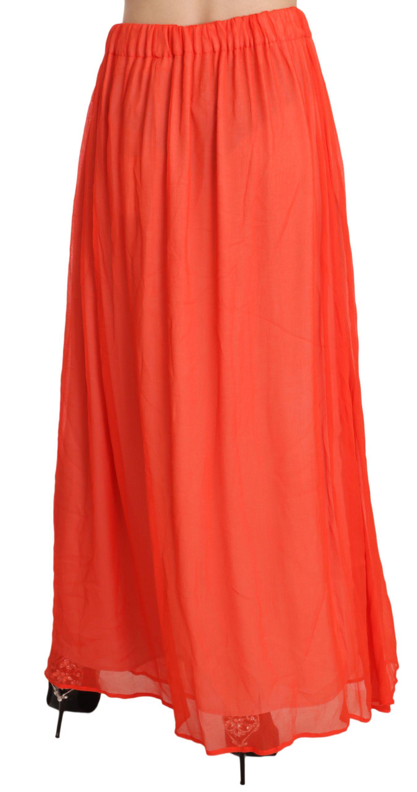 Jucca Elegant Orange Pleated Maxi Skirt - Arichezz.store