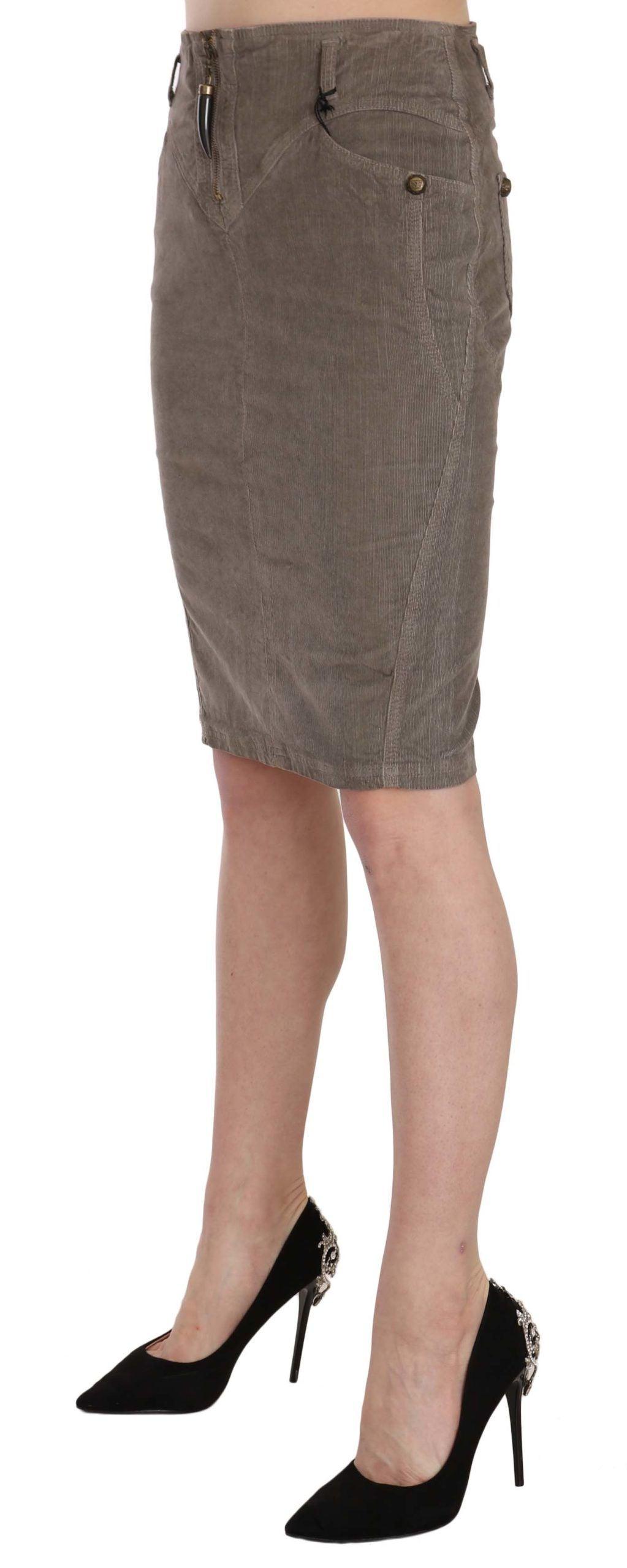 Just Cavalli Chic Gray Pencil Skirt with Logo Details - Arichezz.store