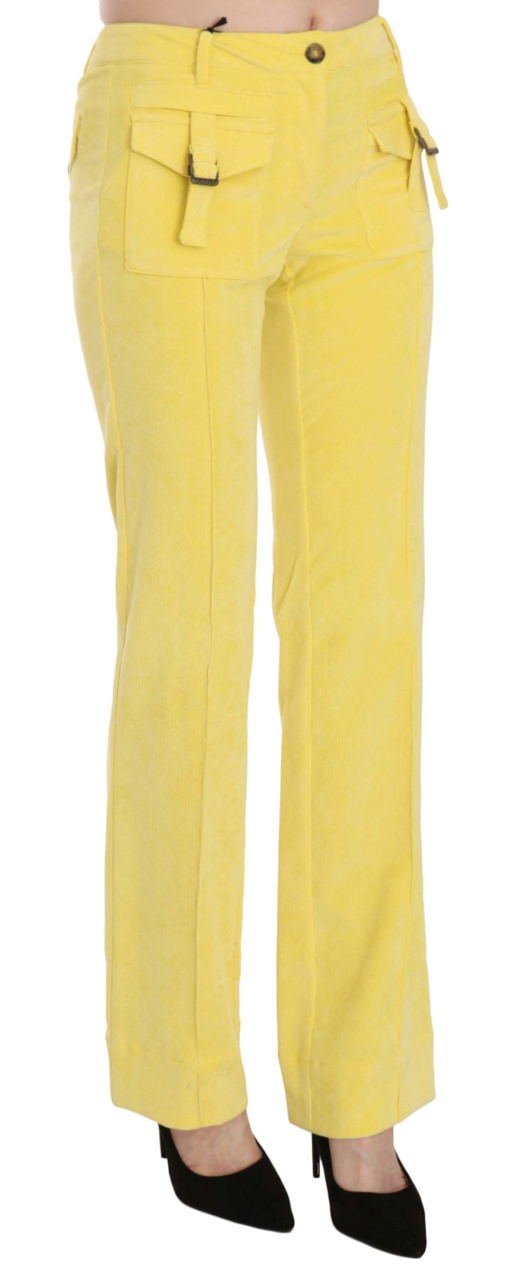 Just Cavalli Chic Yellow Corduroy Mid Waist Pants - Arichezz.store