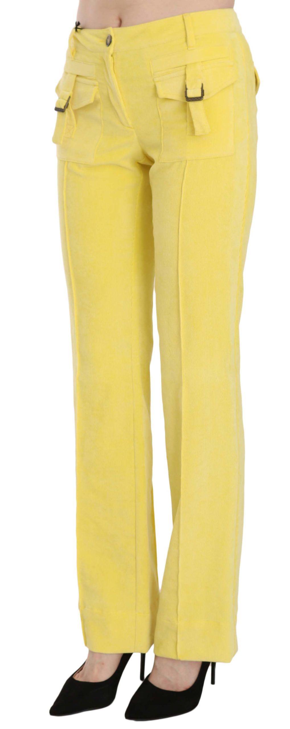 Just Cavalli Chic Yellow Corduroy Mid Waist Pants - Arichezz.store