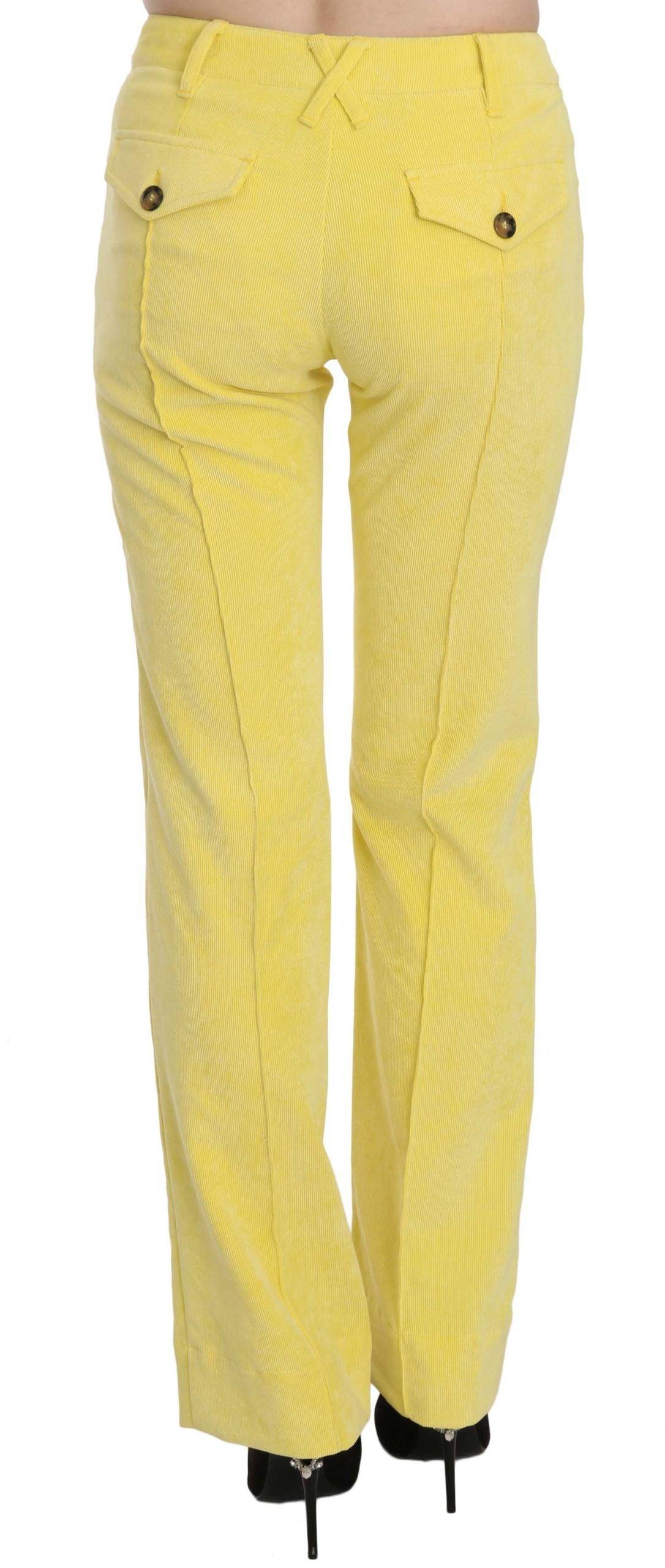 Just Cavalli Chic Yellow Corduroy Mid Waist Pants - Arichezz.store