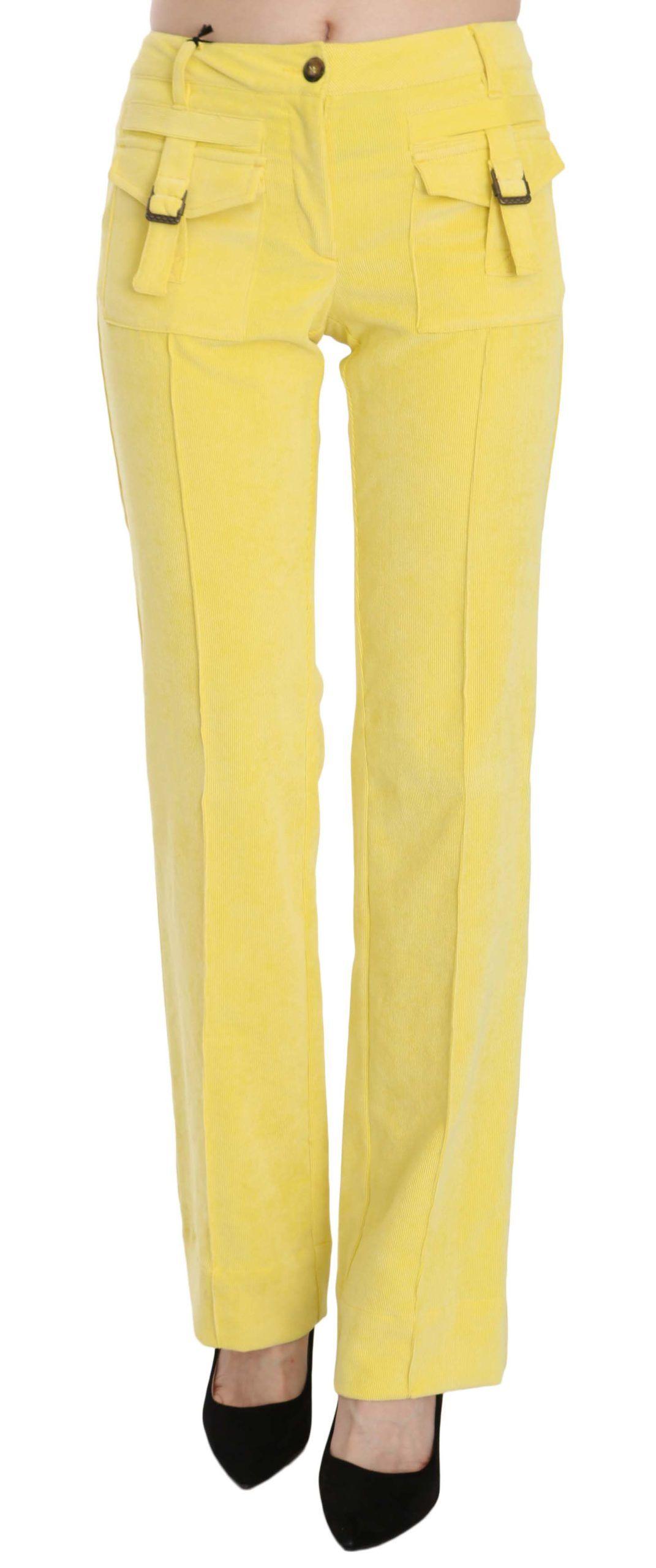 Just Cavalli Chic Yellow Corduroy Mid Waist Pants - Arichezz.store