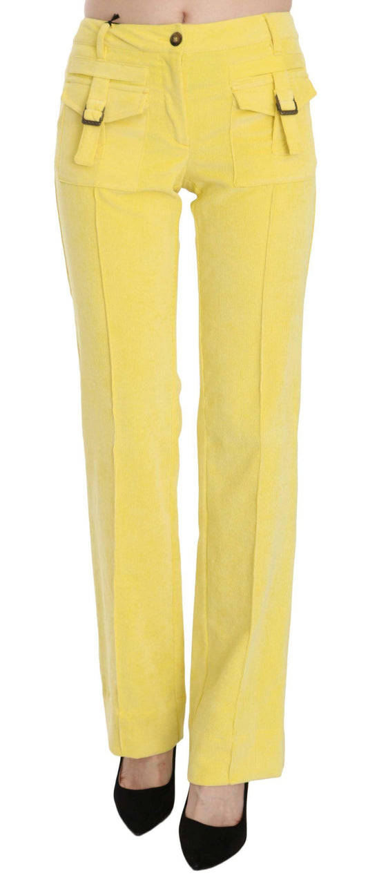 Just Cavalli Chic Yellow Corduroy Mid Waist Pants - Arichezz.store