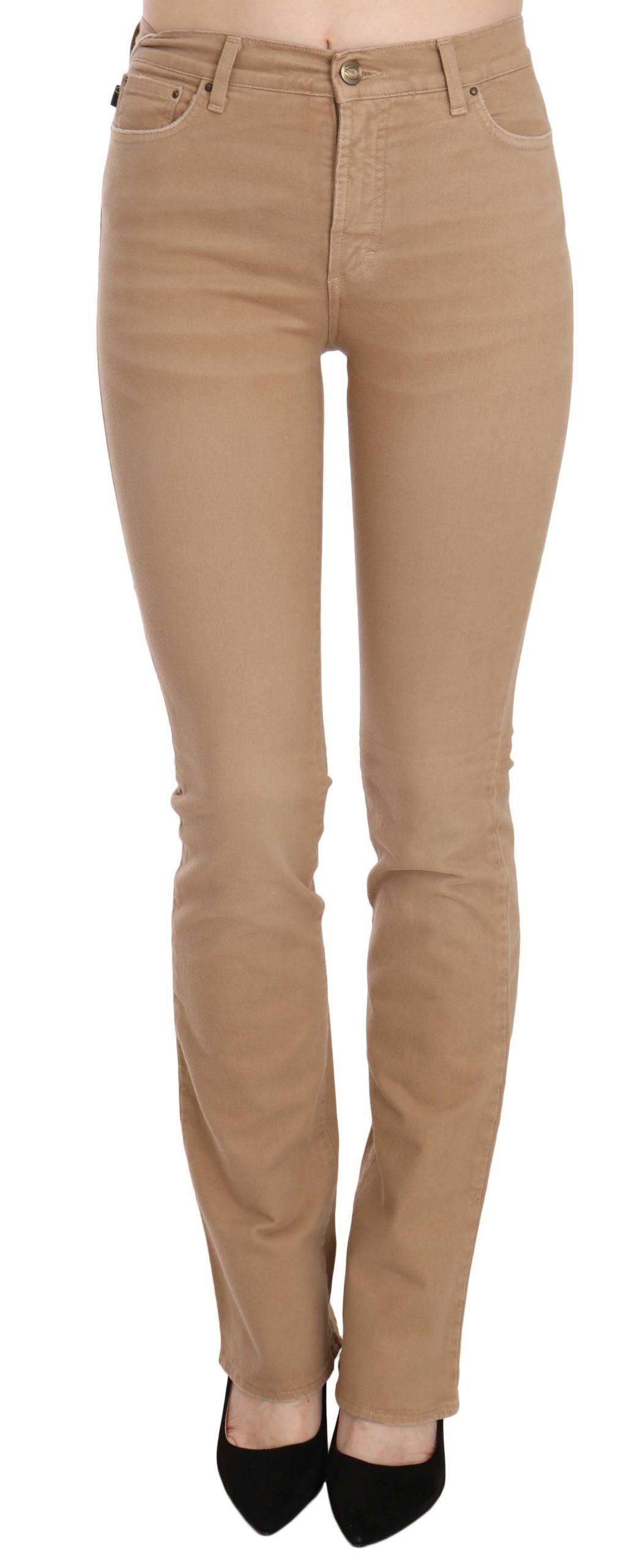 Just Cavalli Chic Brown Mid Waist Skinny Trousers - Arichezz.store