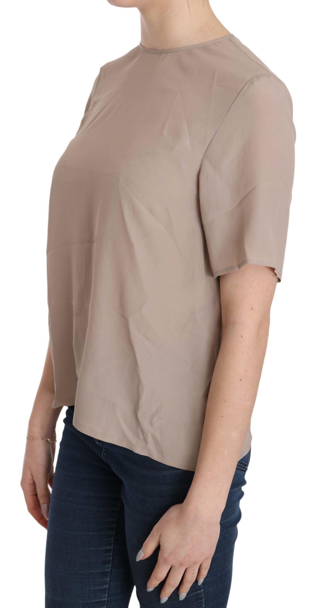 Dolce & Gabbana Elegant Beige Silk Blend Crew Neck Blouse - Arichezz.store