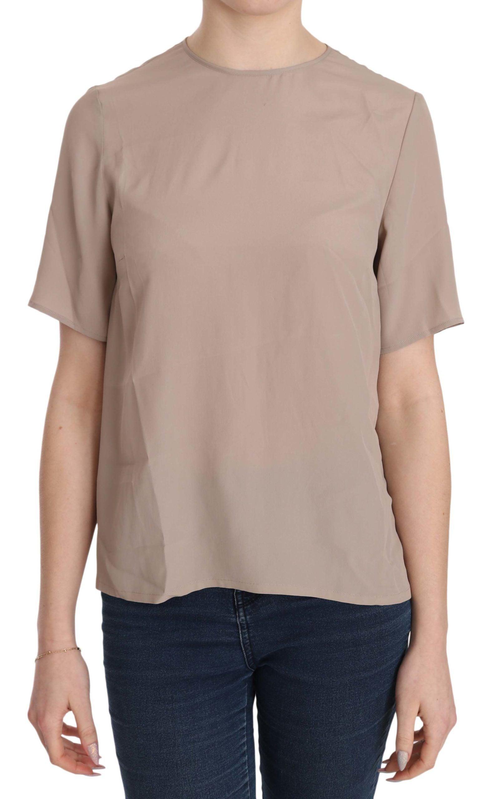 Dolce & Gabbana Elegant Beige Silk Blend Crew Neck Blouse - Arichezz.store