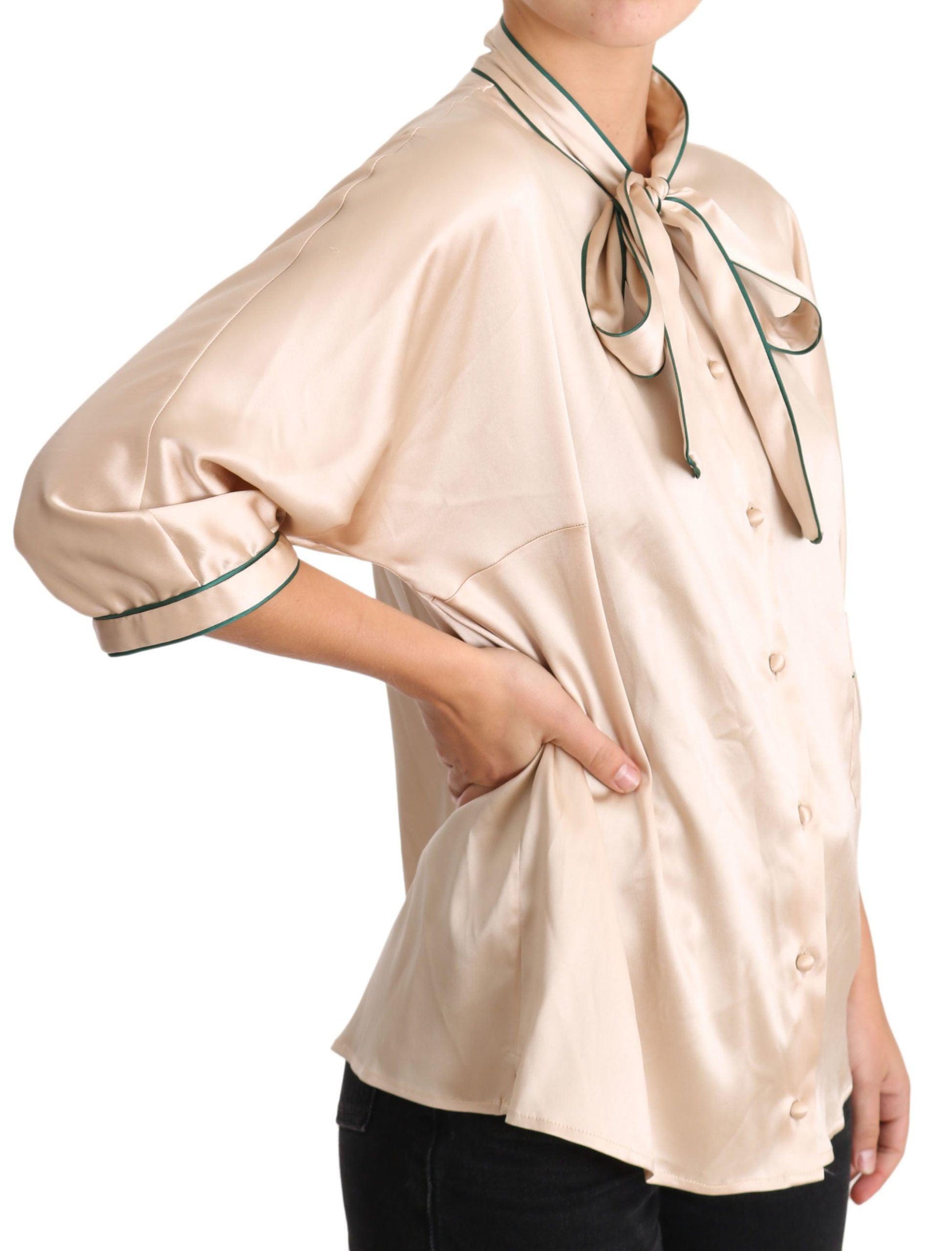 Dolce & Gabbana Elegant Beige Silk Blend Blouse Top - Arichezz.store