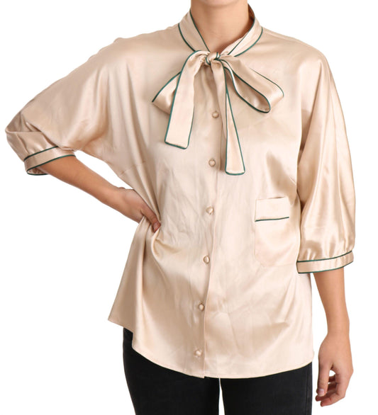 Dolce & Gabbana Elegant Beige Silk Blend Blouse Top - Arichezz.store