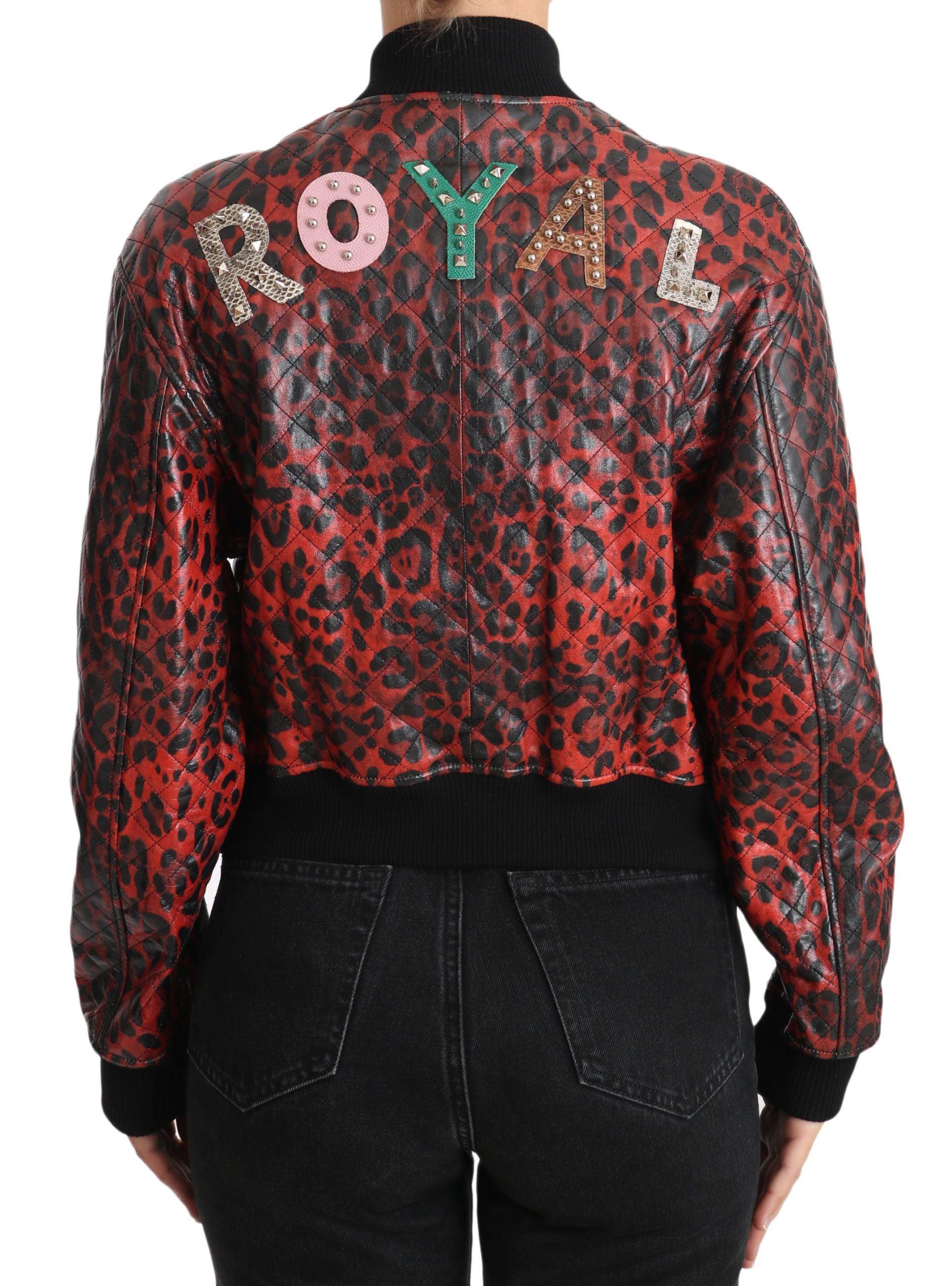 Dolce & Gabbana Red Leopard Bomber Leather Jacket - Arichezz.store