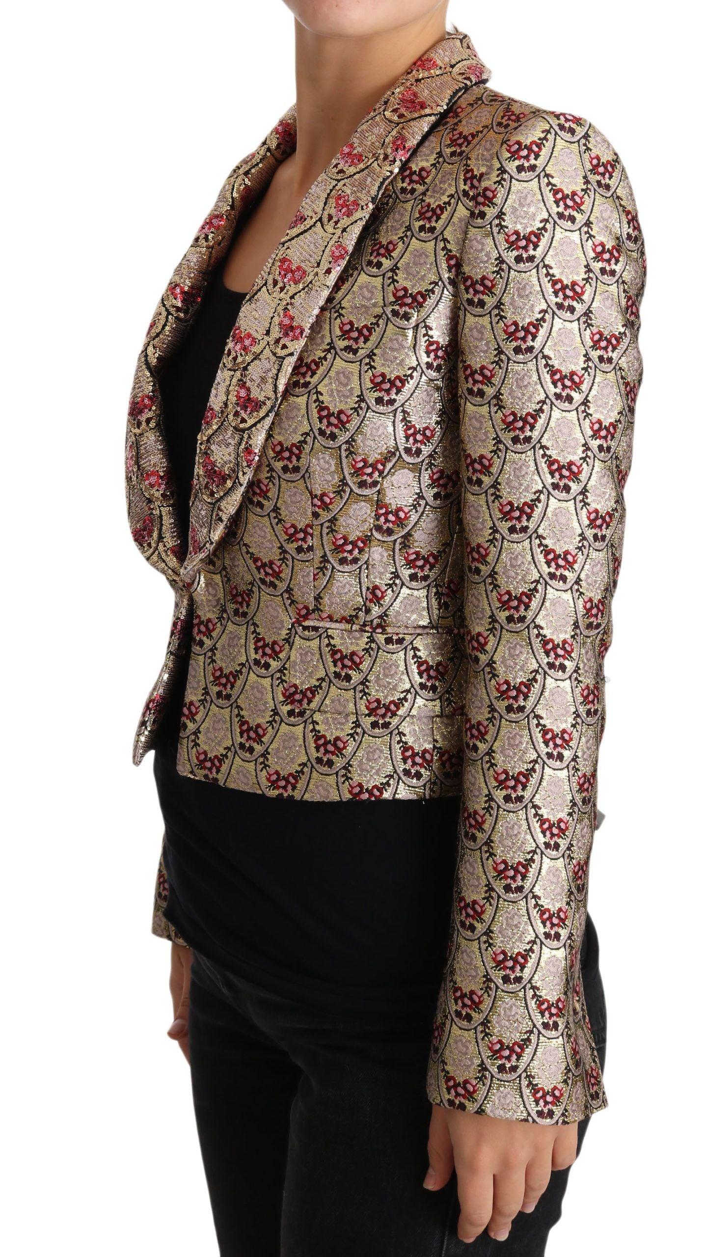 Dolce & Gabbana Gold Floral Sequined Blazer Jacket - Arichezz.store