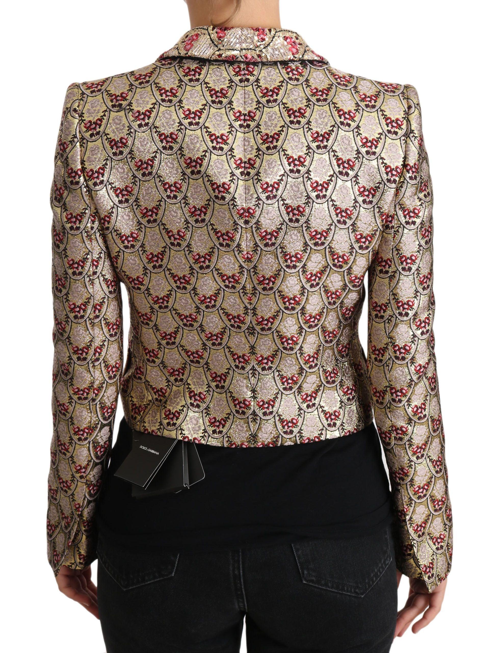 Dolce & Gabbana Gold Floral Sequined Blazer Jacket - Arichezz.store