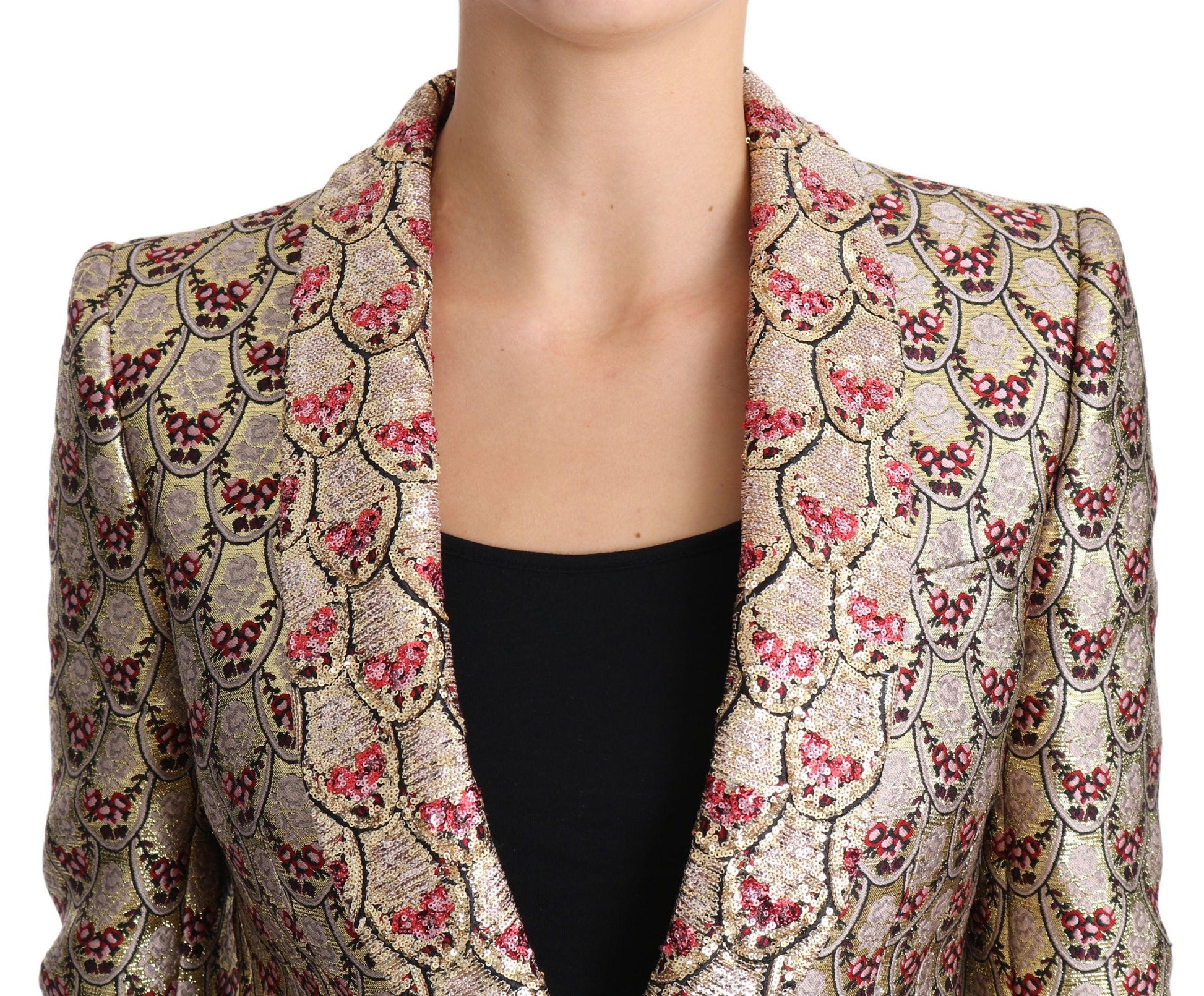 Dolce & Gabbana Gold Floral Sequined Blazer Jacket - Arichezz.store