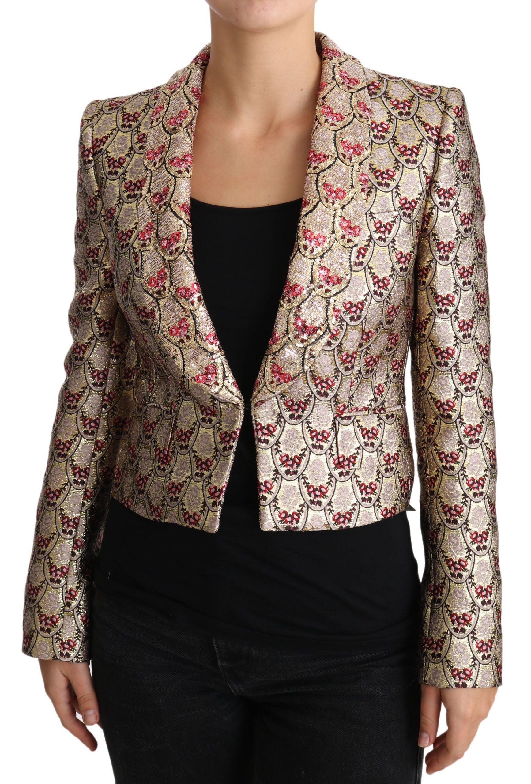 Dolce & Gabbana Gold Floral Sequined Blazer Jacket - Arichezz.store