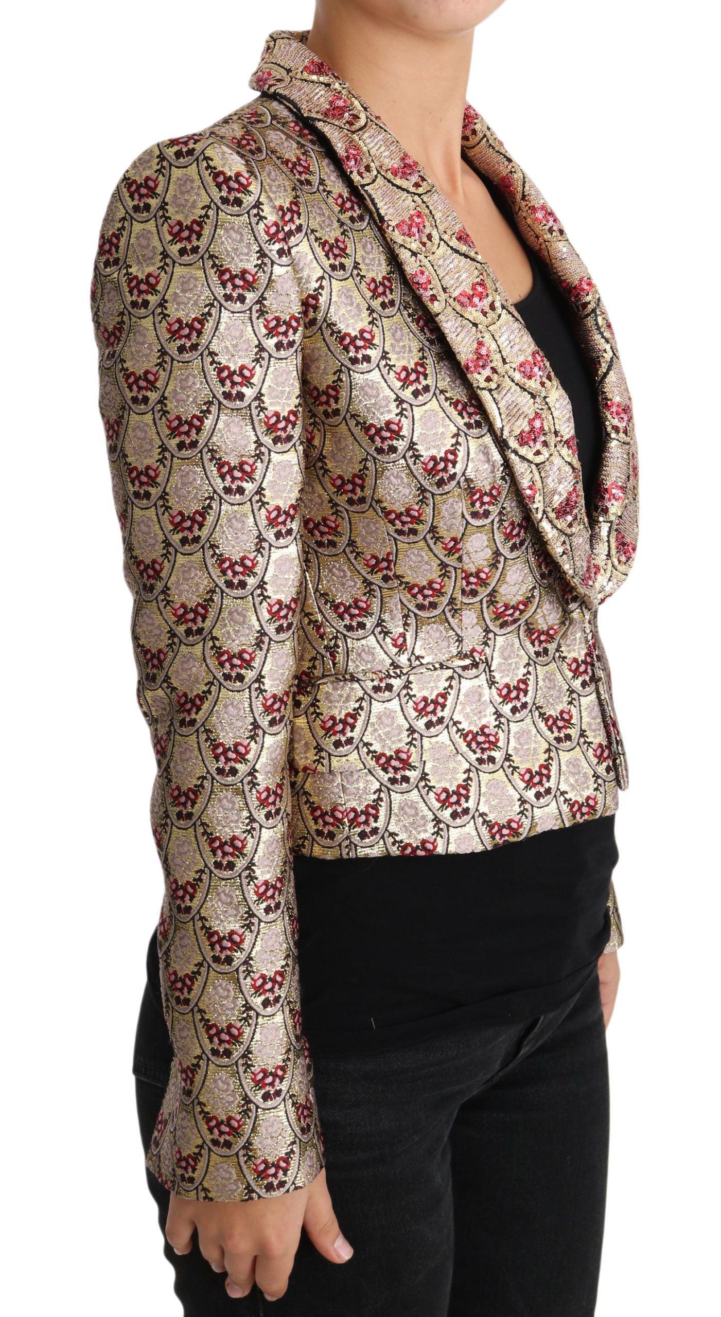 Dolce & Gabbana Gold Floral Sequined Blazer Jacket - Arichezz.store