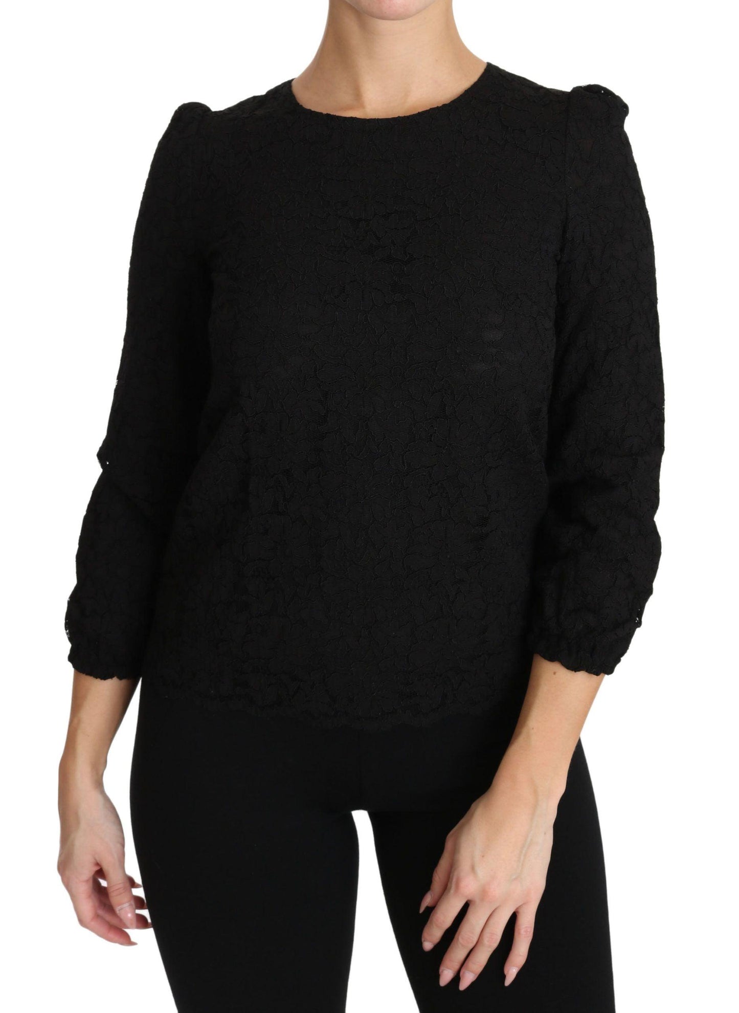 Dolce & Gabbana Elegant Black Floral Crewneck Blouse - Arichezz.store