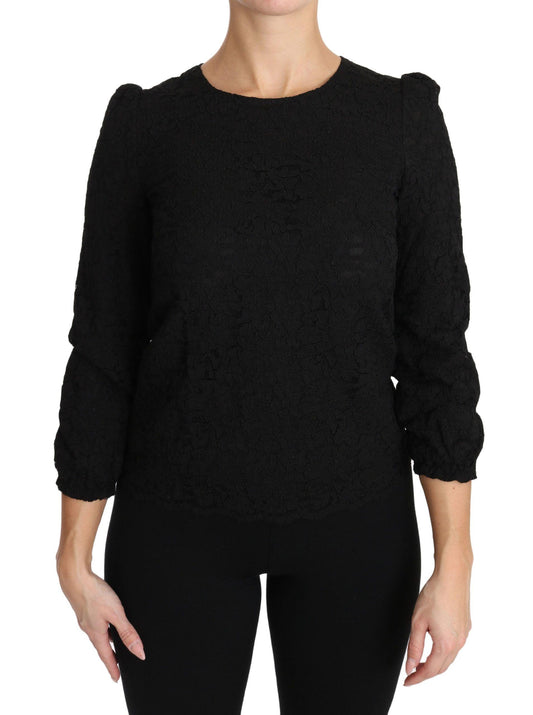 Dolce & Gabbana Elegant Black Floral Crewneck Blouse - Arichezz.store