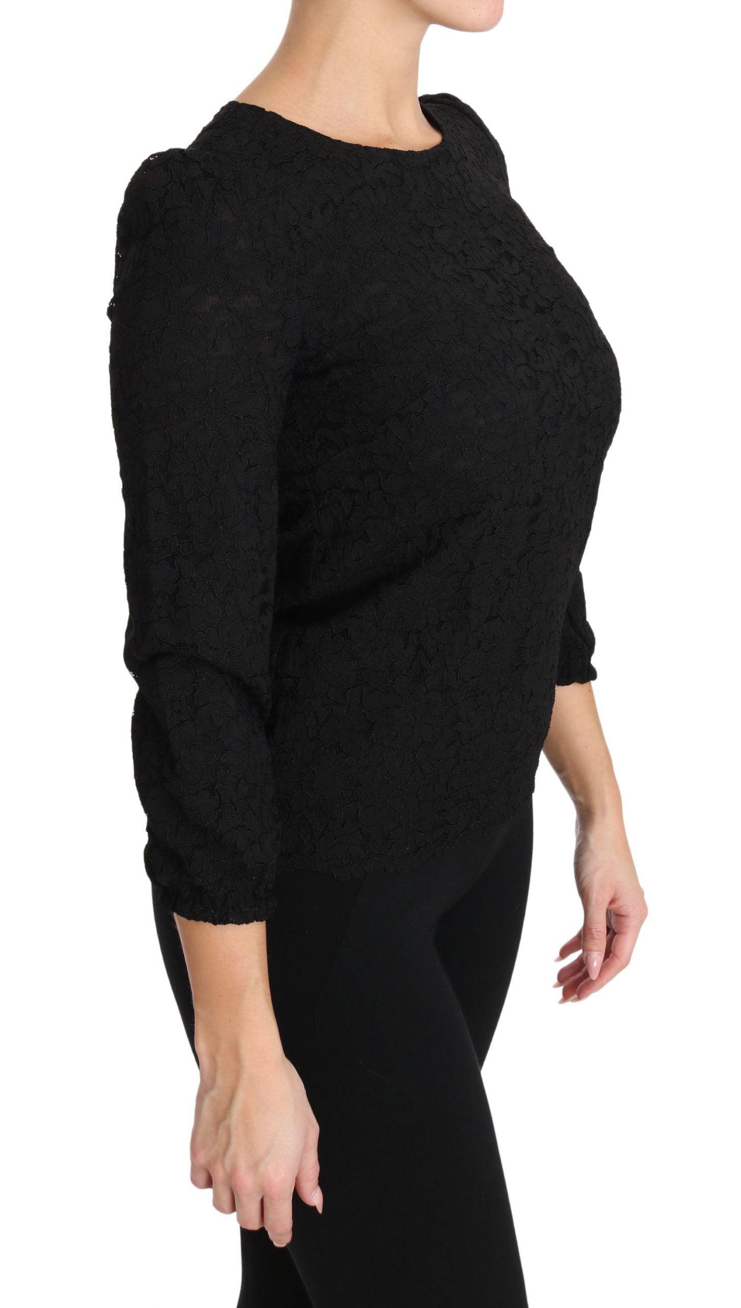 Dolce & Gabbana Elegant Black Floral Crewneck Blouse - Arichezz.store