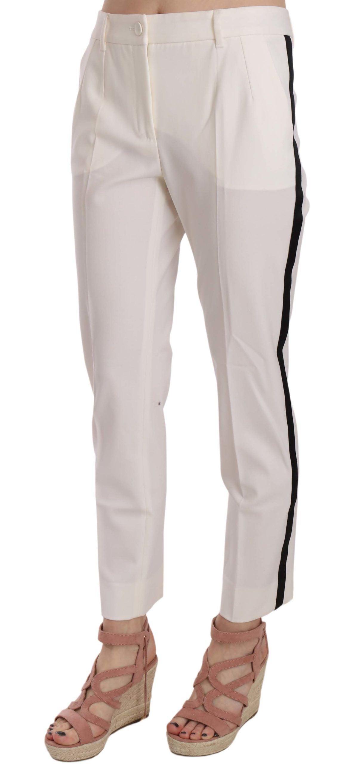 Dolce & Gabbana Elegant White Stripe Wool Tapered Trousers - Arichezz.store