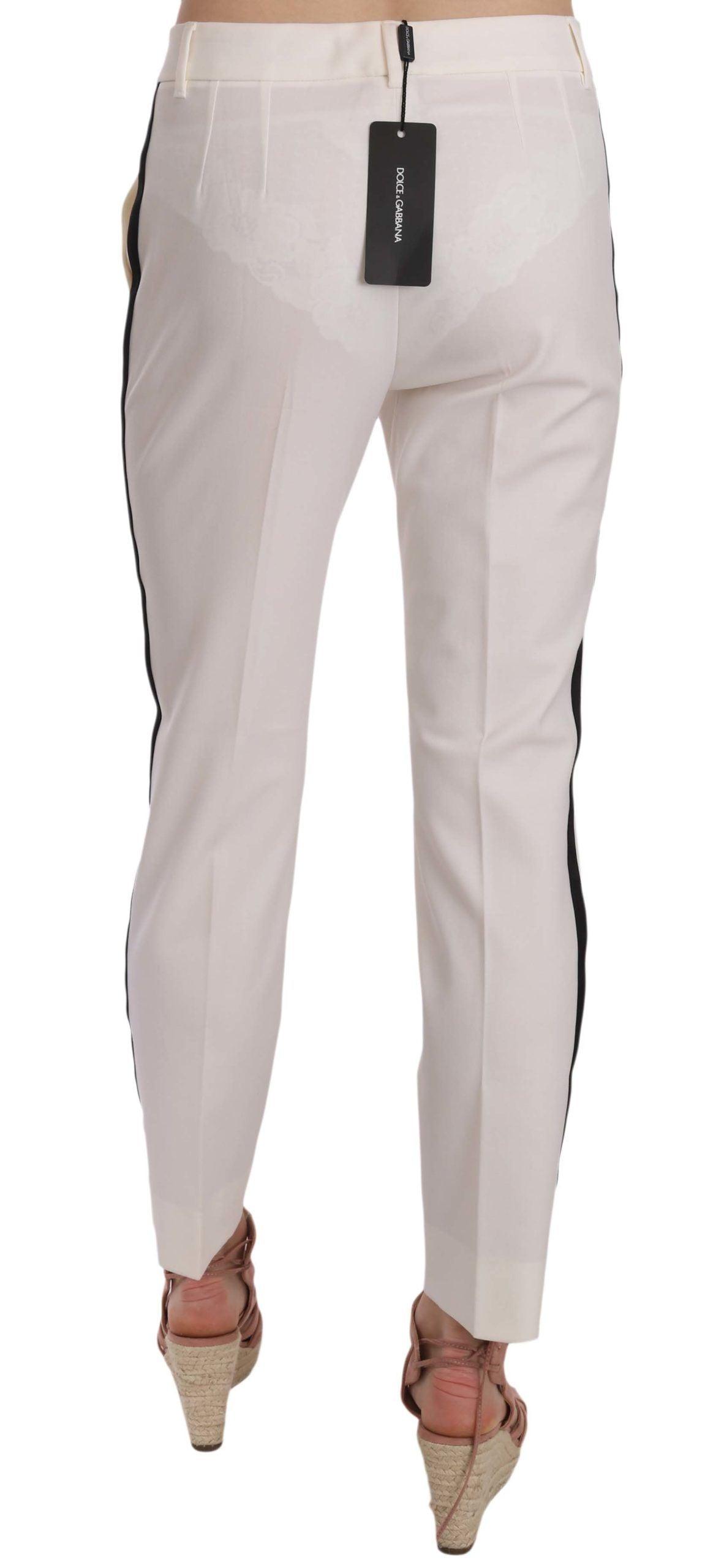 Dolce & Gabbana Elegant White Stripe Wool Tapered Trousers - Arichezz.store