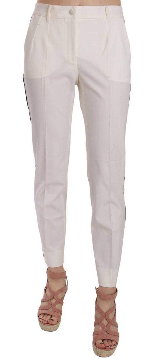 Dolce & Gabbana Elegant White Stripe Wool Tapered Trousers - Arichezz.store