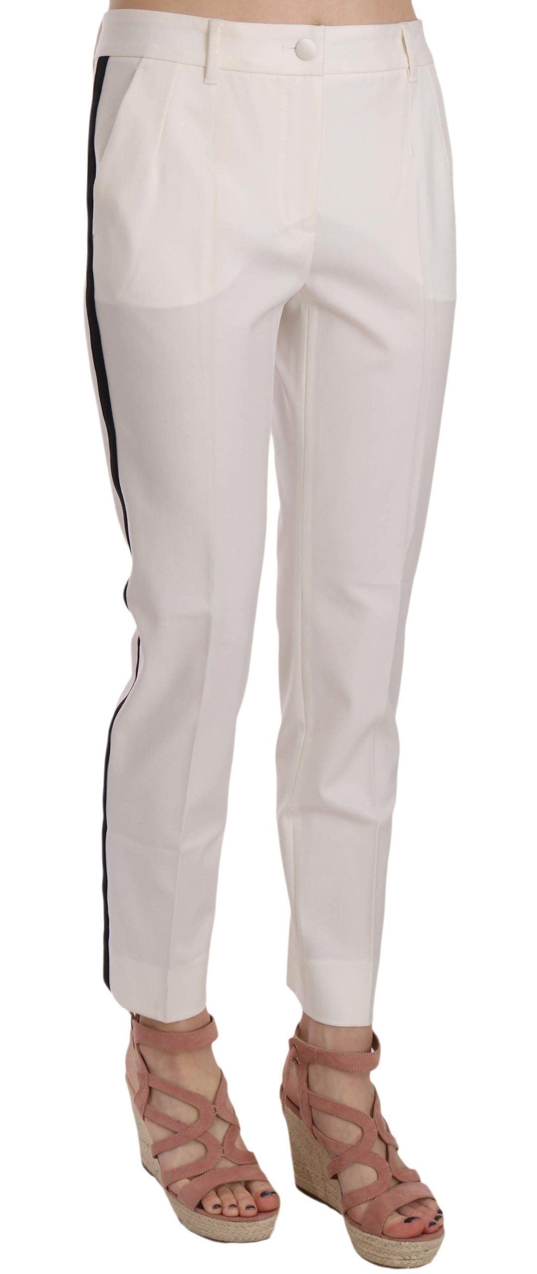 Dolce & Gabbana Elegant White Stripe Wool Tapered Trousers - Arichezz.store