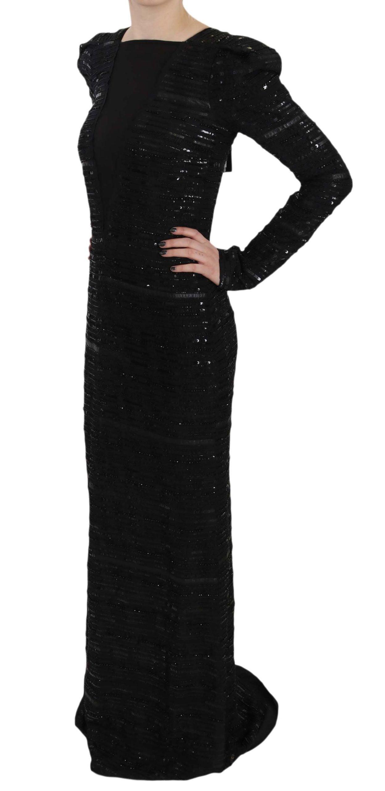 John Richmond Black Silk Sheath Maxi Dress with Sequins - Arichezz.store