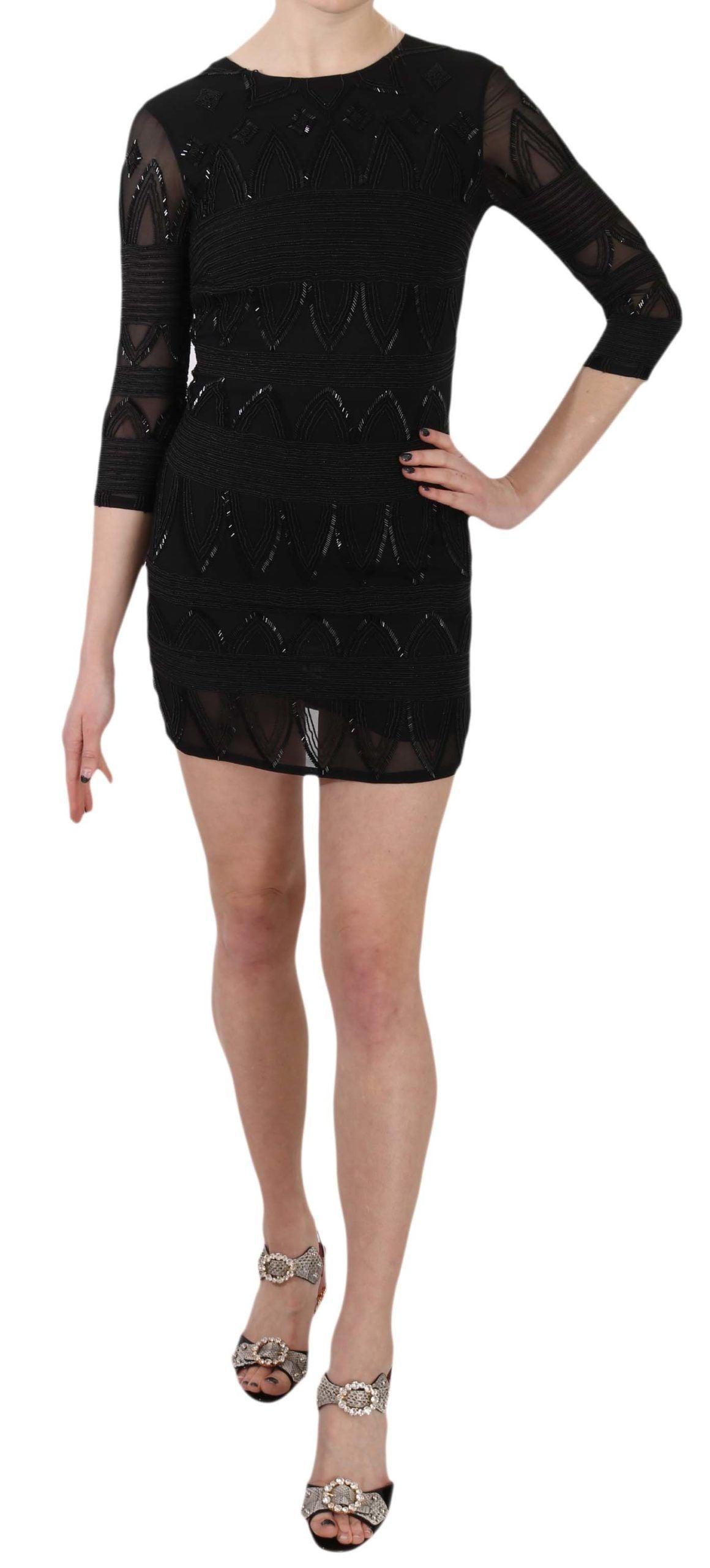 John Richmond Black Silk Mini Dress with Sequins