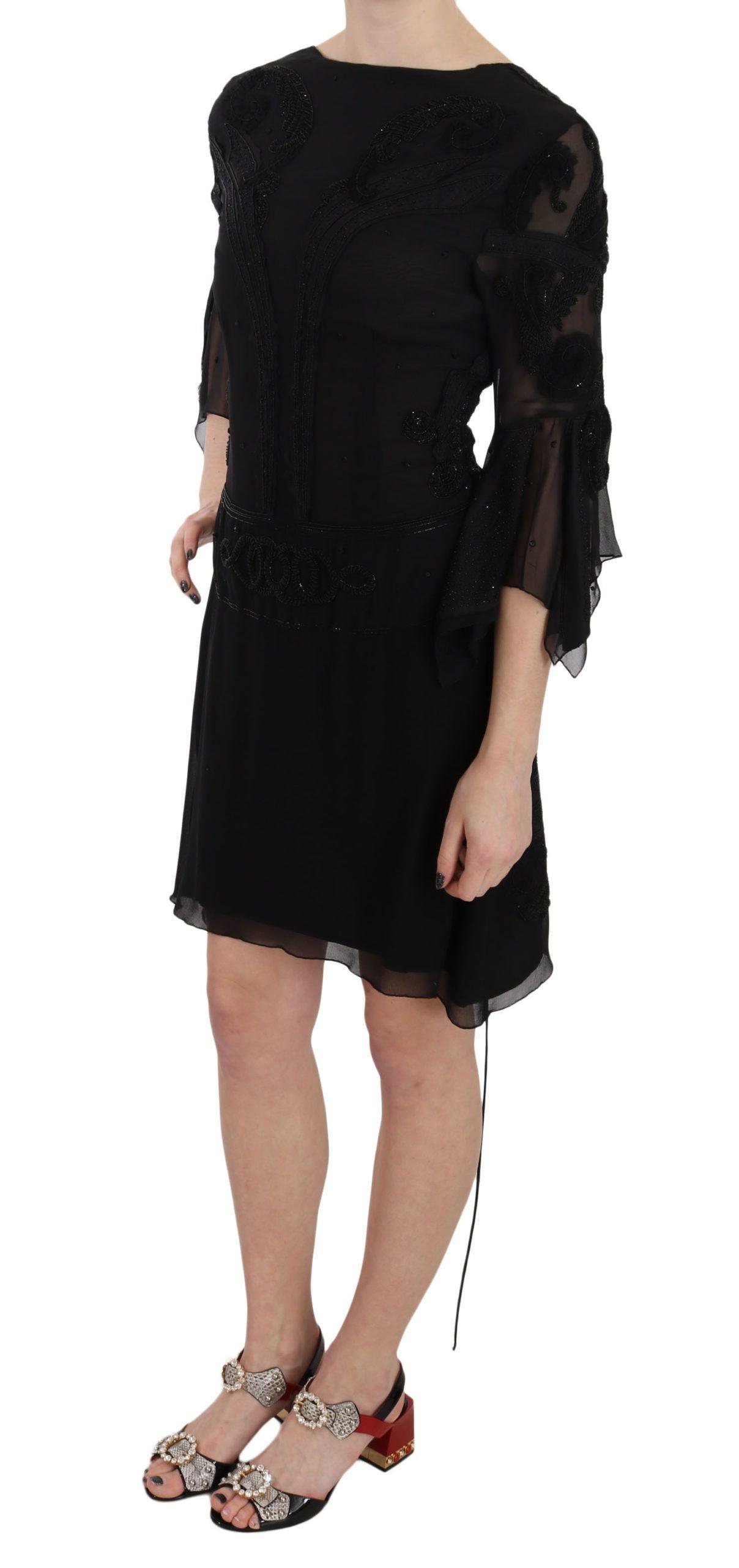 John Richmond Elegant Black Sequined Silk Mini Dress - Arichezz.store