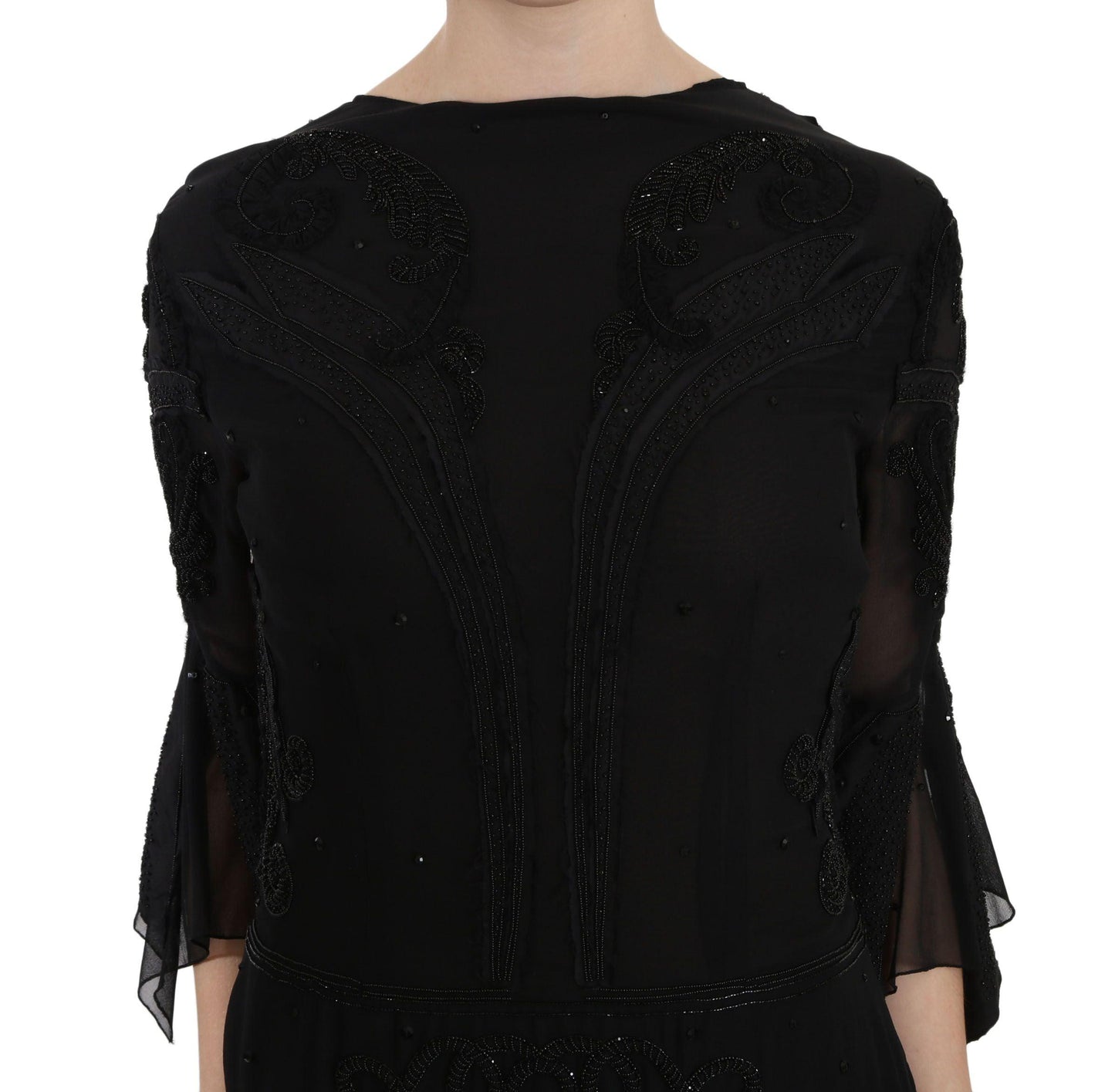 John Richmond Elegant Black Sequined Silk Mini Dress - Arichezz.store