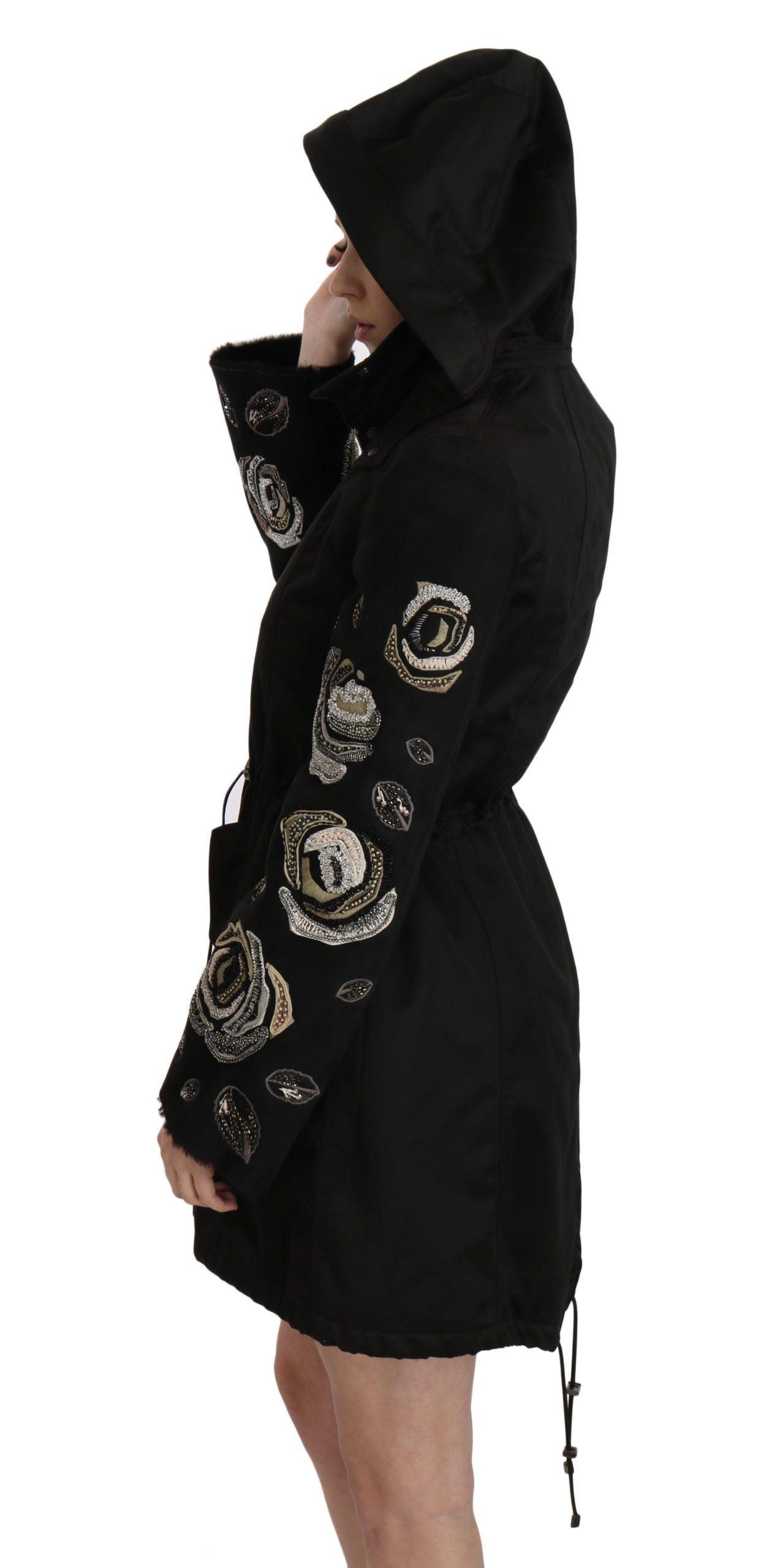 John Richmond Elegant Black Beaded Parka Jacket for Women - Arichezz.store