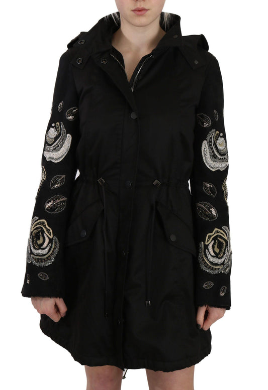 John Richmond Elegant Black Beaded Parka Jacket for Women - Arichezz.store