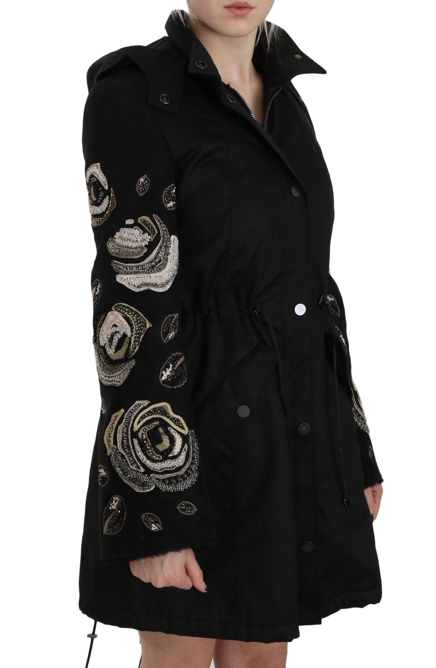 John Richmond Elegant Black Beaded Parka Jacket for Women - Arichezz.store