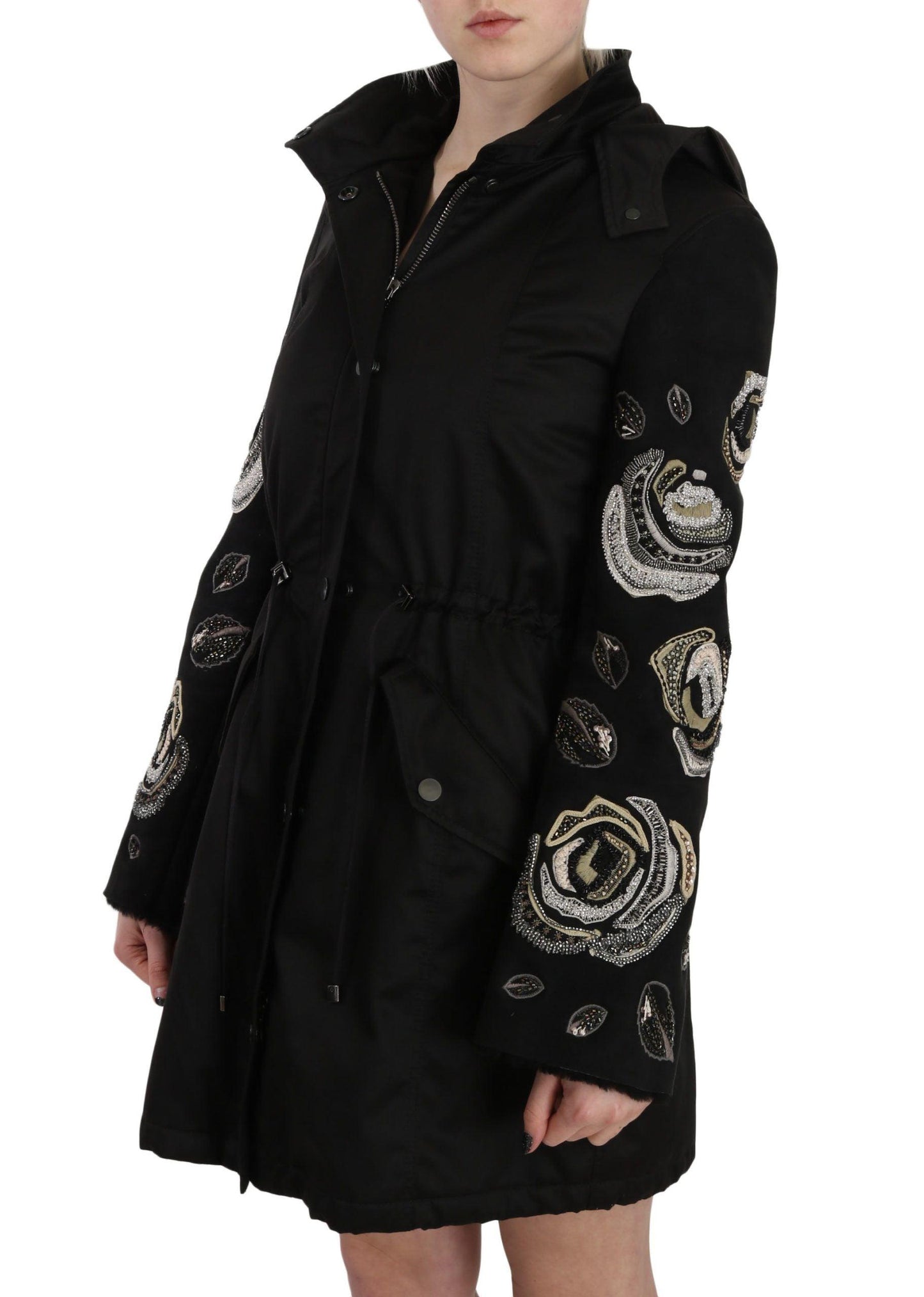 John Richmond Elegant Black Beaded Parka Jacket for Women - Arichezz.store