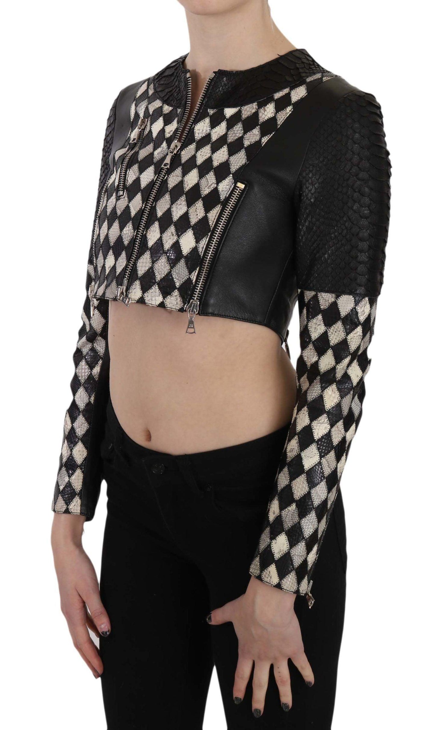 John Richmond Chic Biker-Inspired Cropped Leather Jacket - Arichezz.store