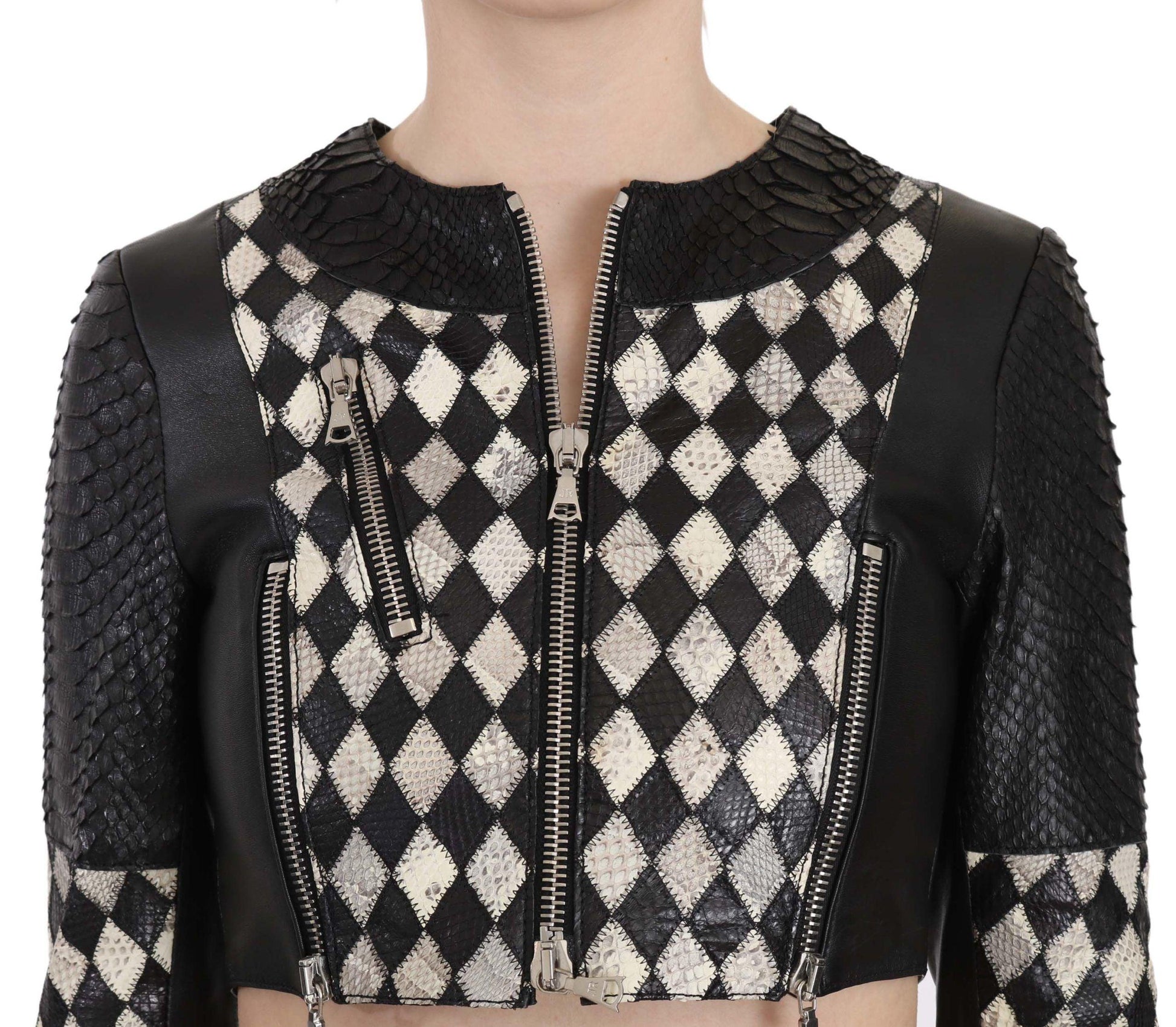 John Richmond Chic Biker-Inspired Cropped Leather Jacket - Arichezz.store