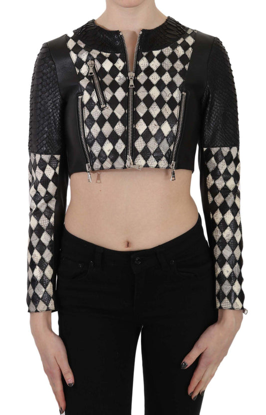 John Richmond Chic Biker-Inspired Cropped Leather Jacket - Arichezz.store