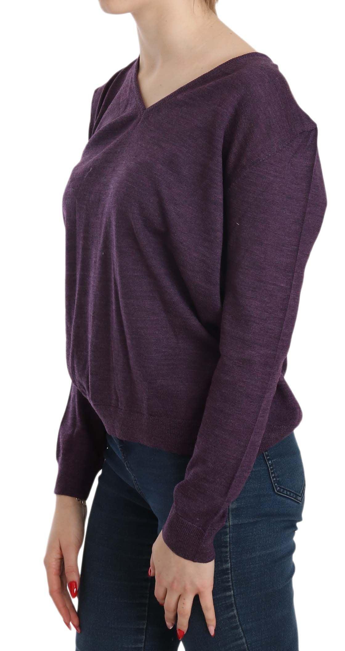 BYBLOS Elegant Purple V-Neck Wool Blouse - Arichezz.store