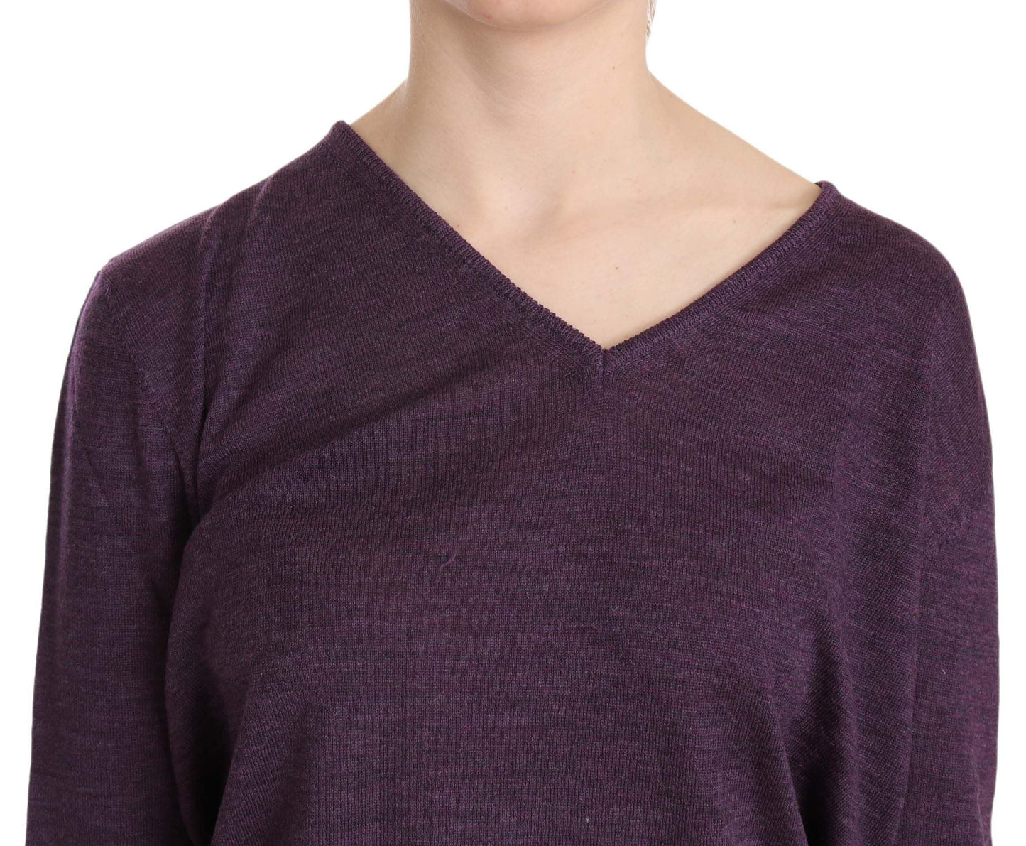 BYBLOS Elegant Purple V-Neck Wool Blouse - Arichezz.store