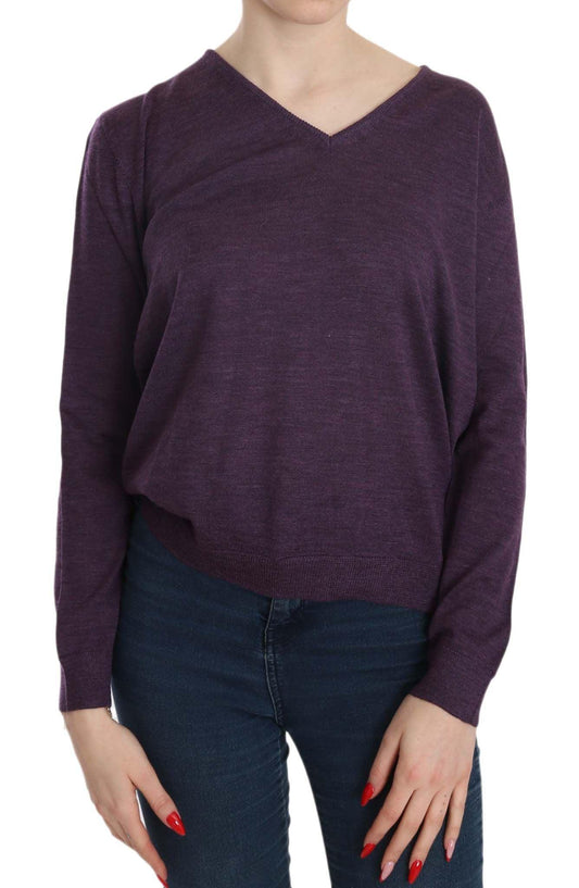 BYBLOS Elegant Purple V-Neck Wool Blouse - Arichezz.store