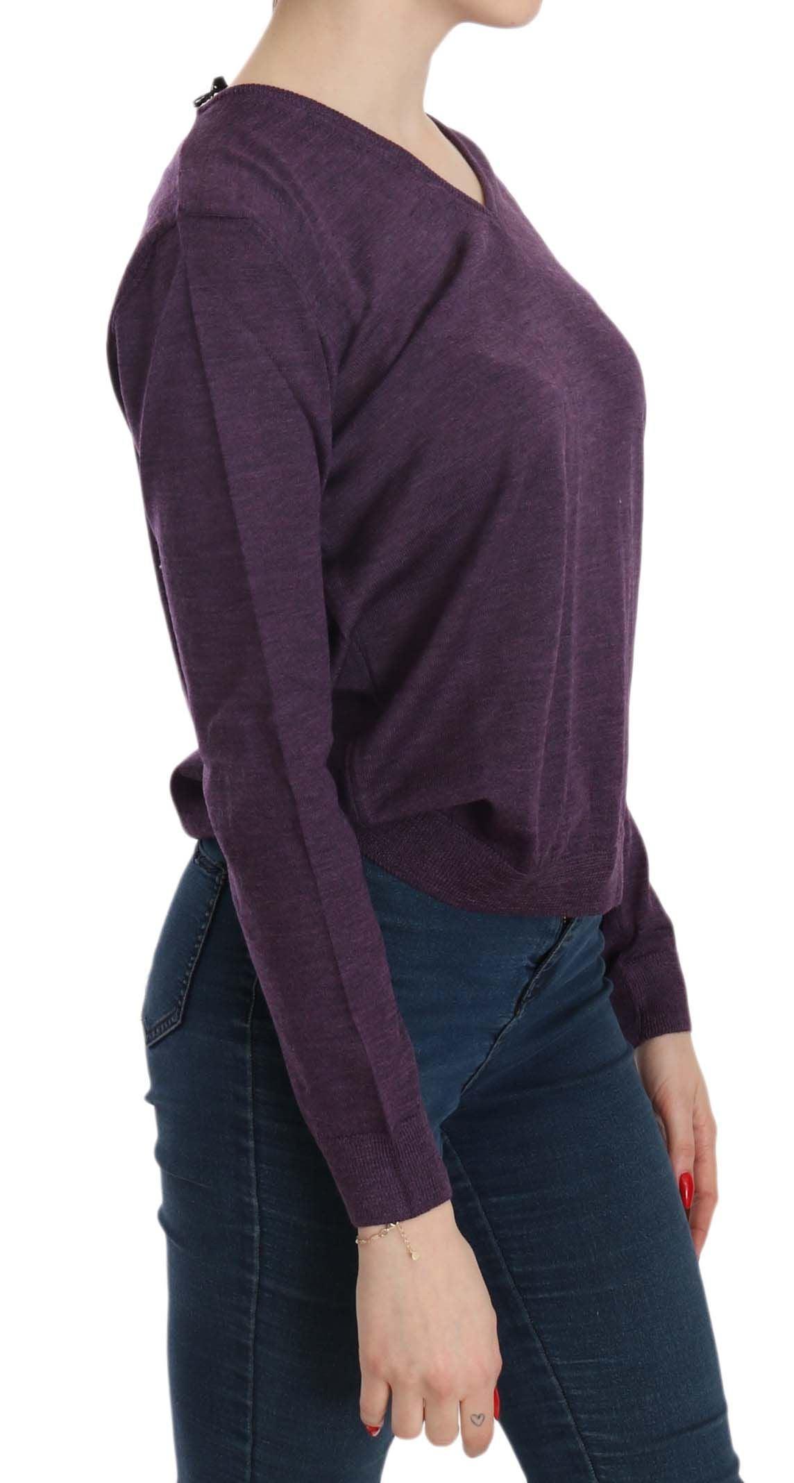 BYBLOS Elegant Purple V-Neck Wool Blouse - Arichezz.store