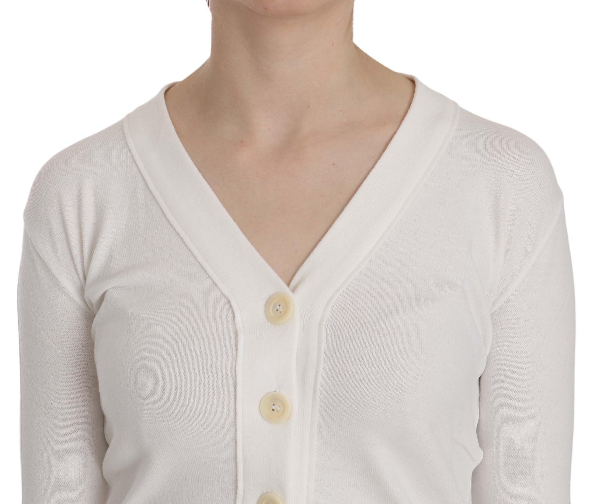 BYBLOS Elegant White V-Neck Cropped Cardigan Blouse - Arichezz.store