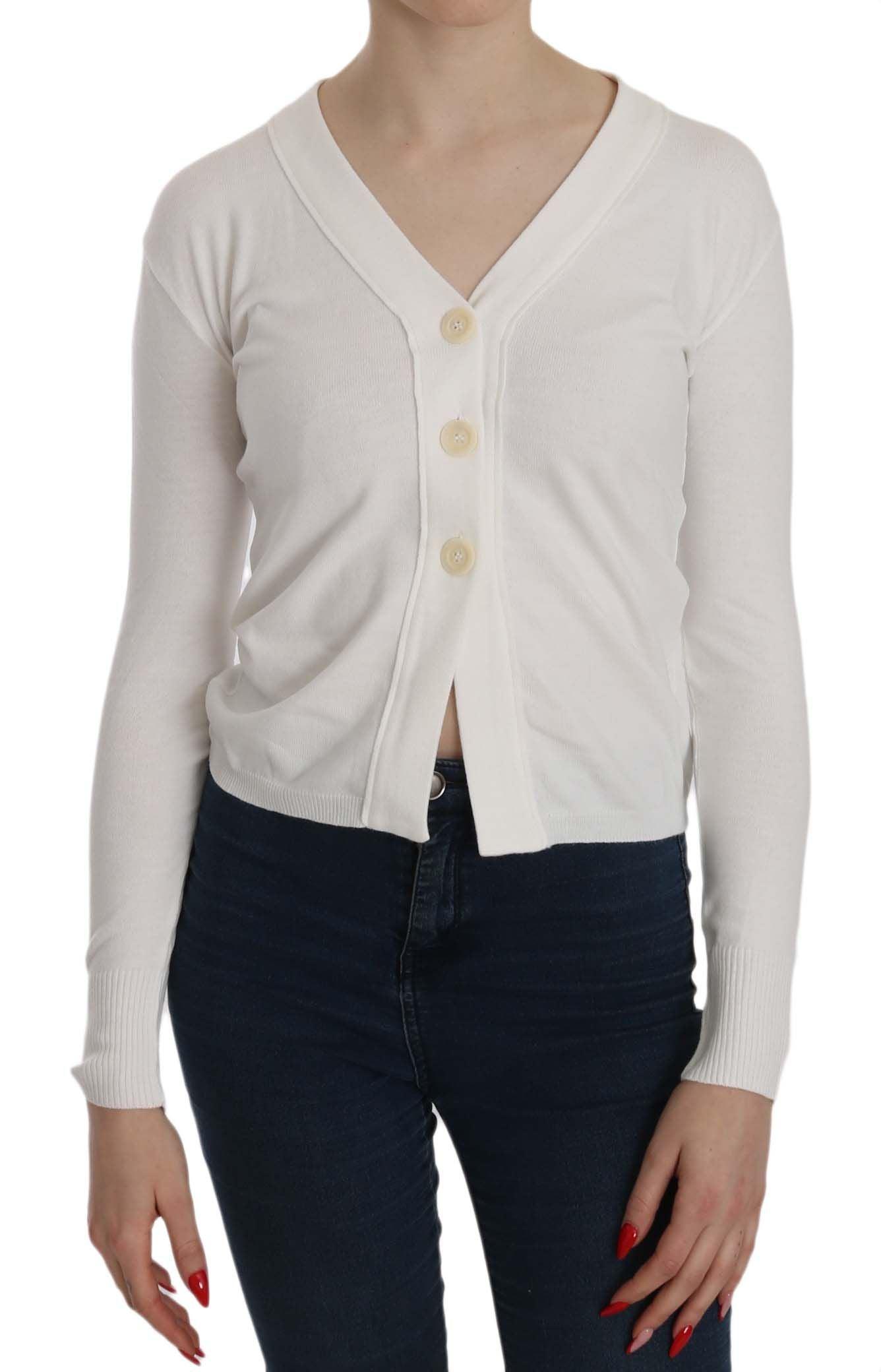 BYBLOS Elegant White V-Neck Cropped Cardigan Blouse - Arichezz.store