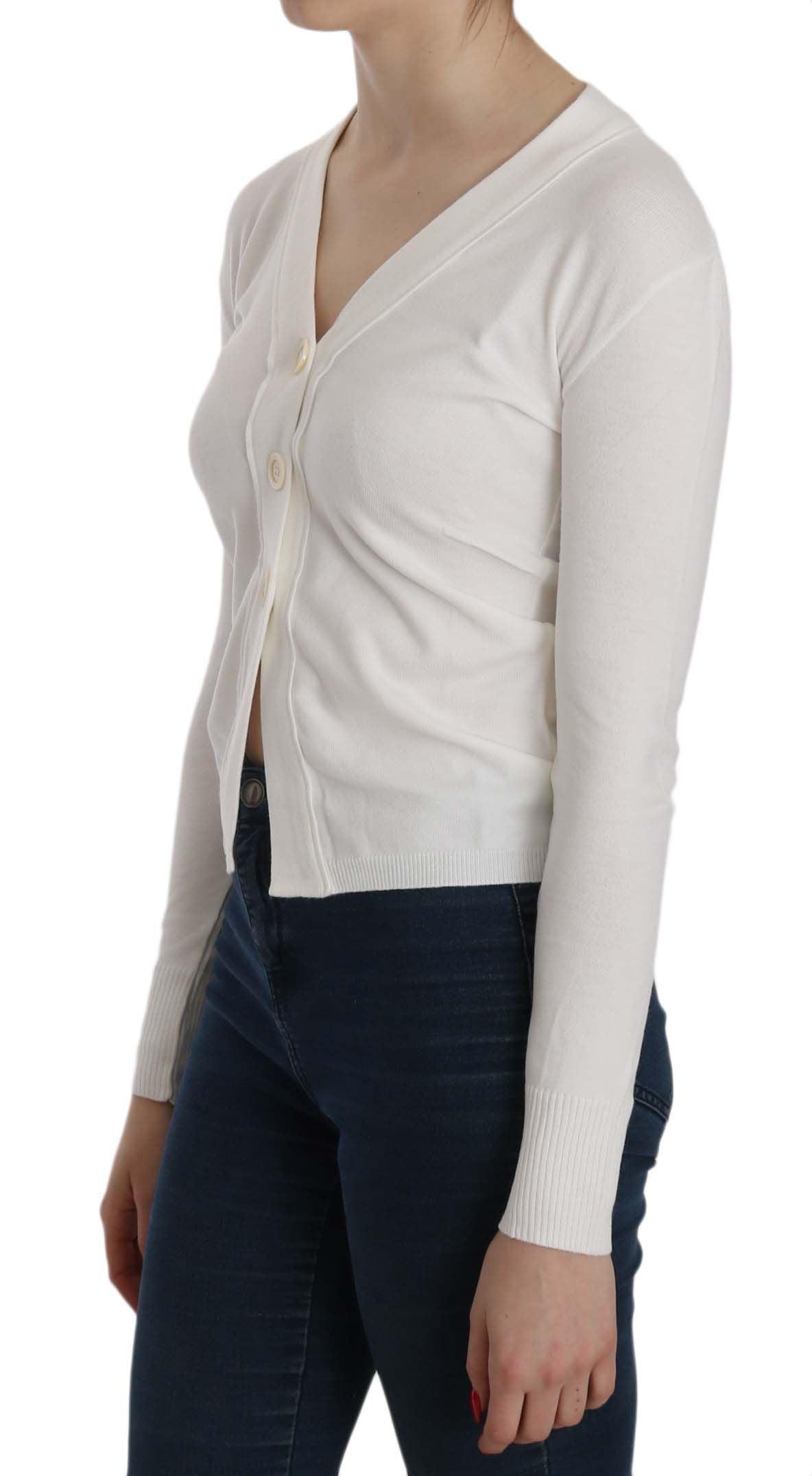 BYBLOS Elegant White V-Neck Cropped Cardigan Blouse - Arichezz.store